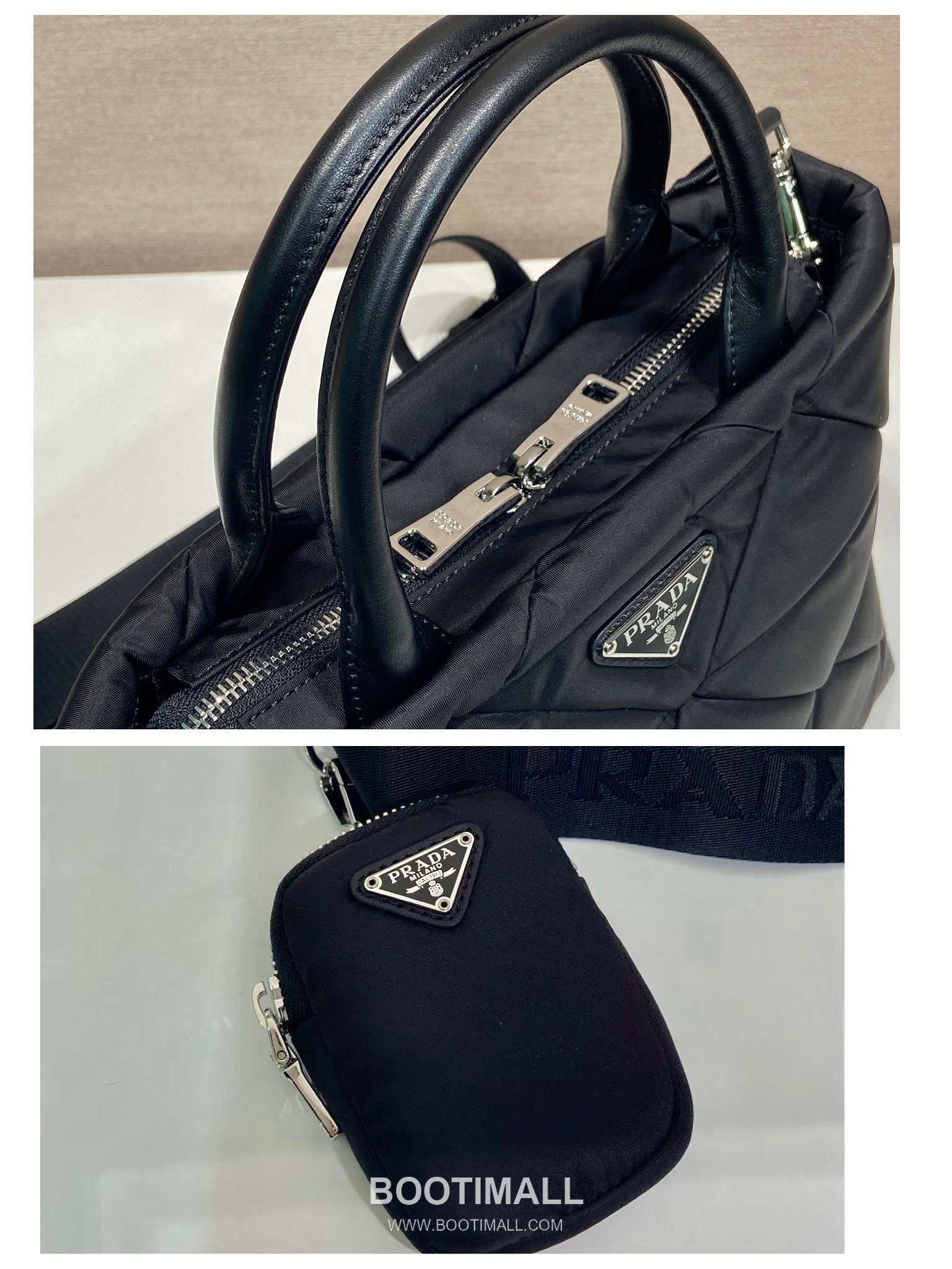 Prada System Calfskin Tote Bag with Triangle Stitching and Detachable Pouch Strap Detail 프라다 시스템 카프스킨 삼각스티치 파우치스트랩 토트백 1BG380A 25cm 7
