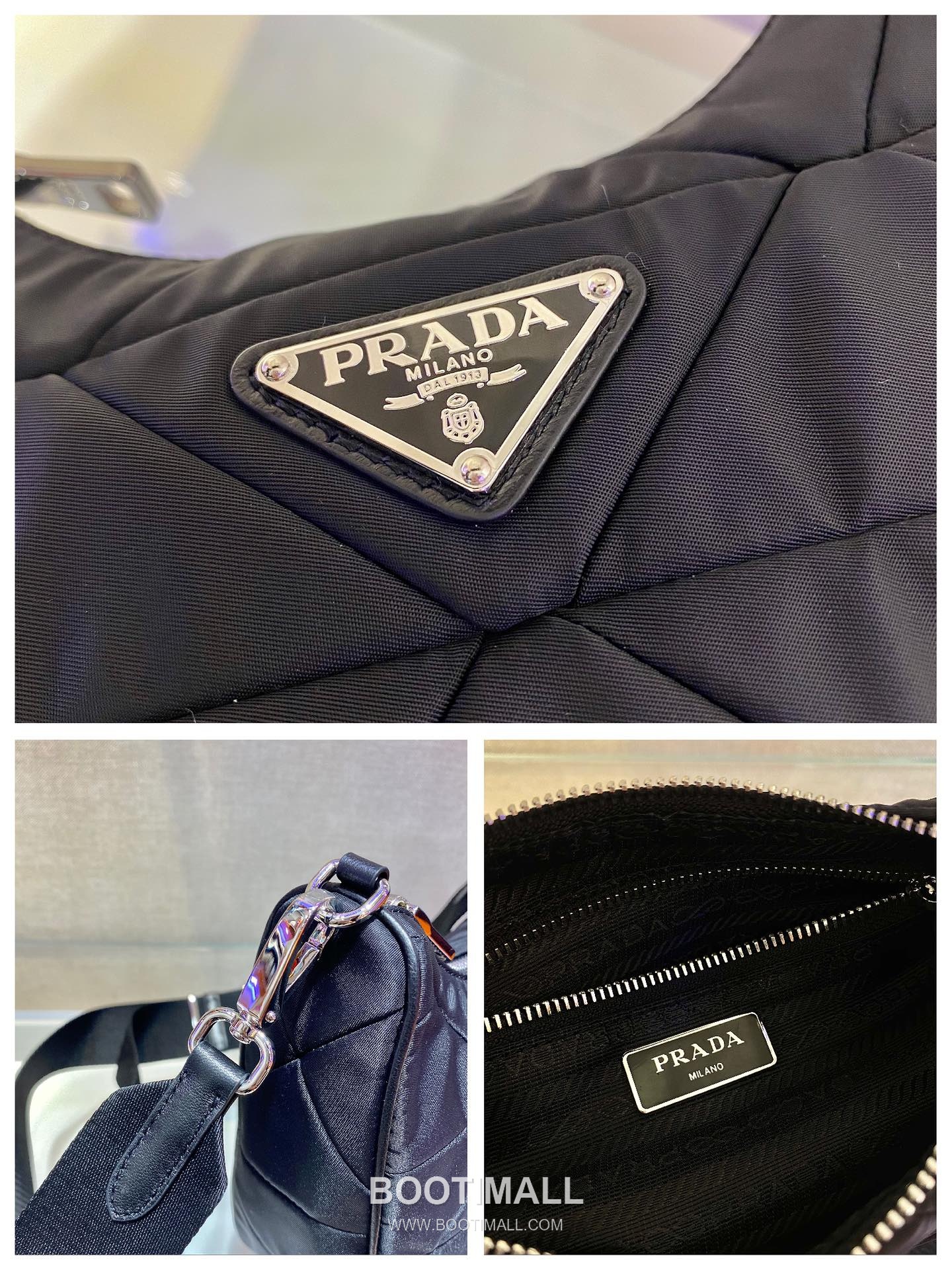 Prada Nylon Shoulder Bag with Quilted Pattern and Detachable Pouch Detail 프라다 나일론 퀼팅패턴 파우치포함 숄더백 1BC151 24cm 9