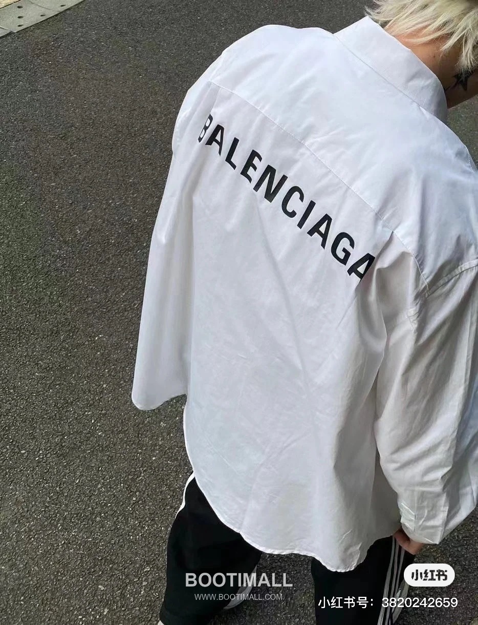 Balenciaga 2023 S/S Cotton Poplin Long Sleeve Shirt with Back Logo Print 발렌시아가 2023SS 코튼 포플린 블랙 셔츠 백 로고 프린트 5