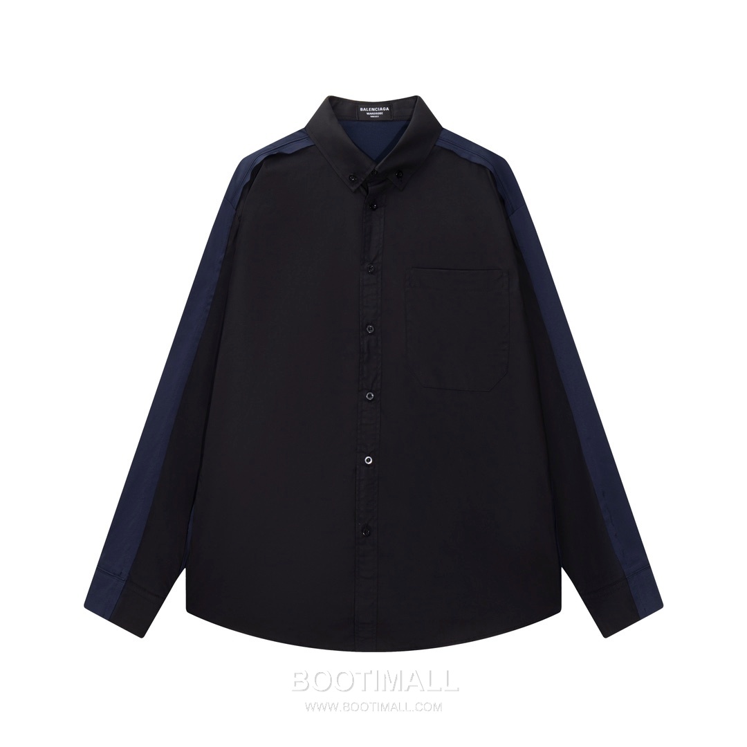 Balenciaga 2025 S/S Cotton Knit Panel Long Sleeve Shirt with Patchwork Detail 발렌시아가 2025SS 코튼 니트 패널 네이비 셔츠 패치워크 디테일 7