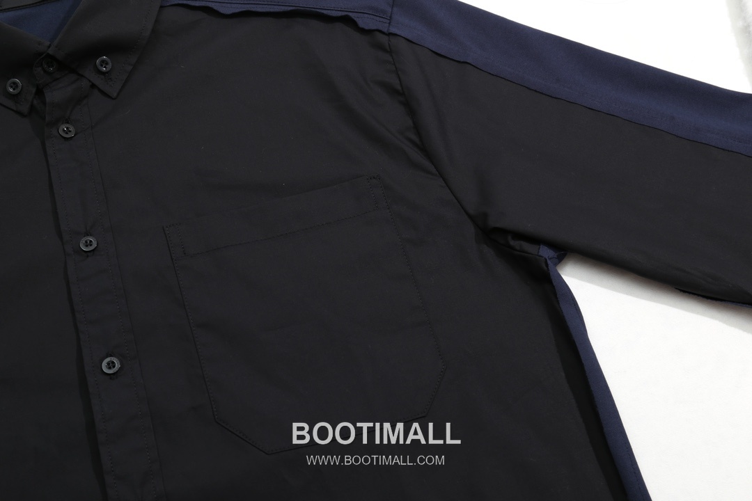 Balenciaga 2025 S/S Cotton Knit Panel Long Sleeve Shirt with Patchwork Detail 발렌시아가 2025SS 코튼 니트 패널 네이비 셔츠 패치워크 디테일 11