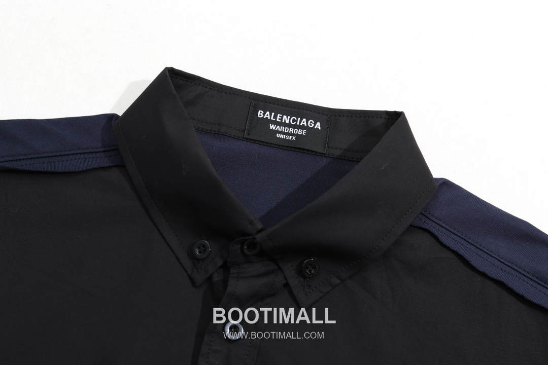 Balenciaga 2025 S/S Cotton Knit Panel Long Sleeve Shirt with Patchwork Detail 발렌시아가 2025SS 코튼 니트 패널 네이비 셔츠 패치워크 디테일 12