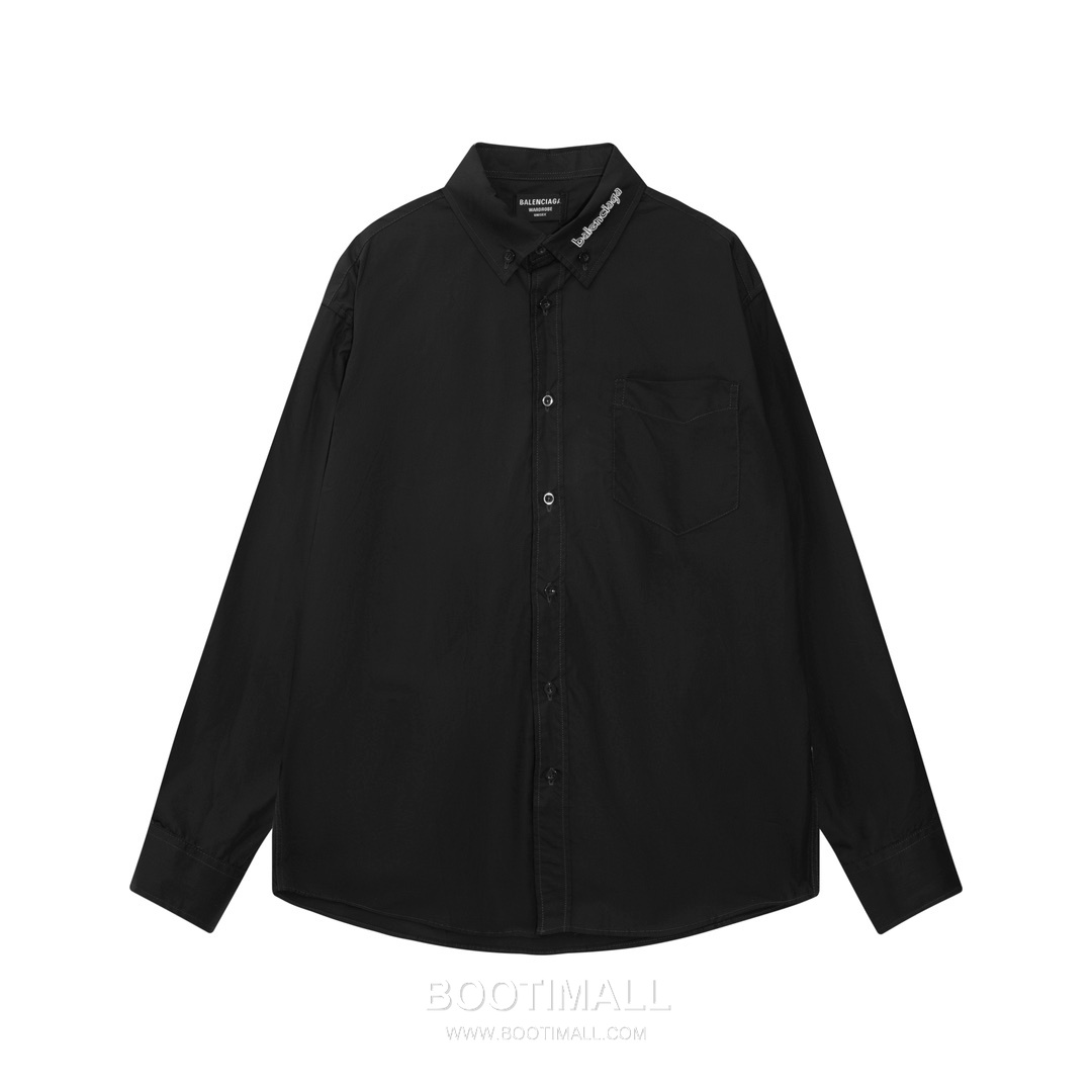 Balenciaga 2024 S/S Cotton Poplin Long Sleeve Shirt with Collar Embroidered Logo 발렌시아가 2024SS 코튼 포플린 블랙 셔츠 카라 자수 로고 1