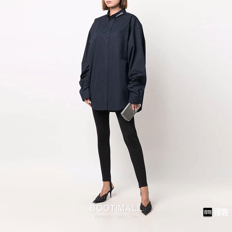 Balenciaga 2024 S/S Cotton Poplin Long Sleeve Shirt with Collar Embroidered Logo 발렌시아가 2024SS 코튼 포플린 블랙 셔츠 카라 자수 로고 4