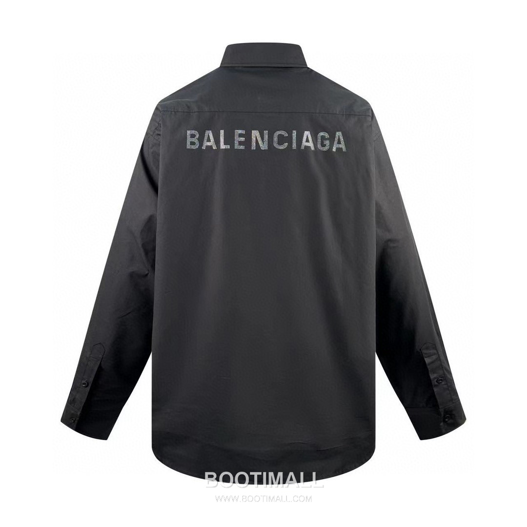 Balenciaga 2024 S/S Cotton Long Sleeve Shirt Jacket with Rhinestone Logo 발렌시아가 2024SS 코튼 블랙 셔츠 재킷 라인스톤 로고 8