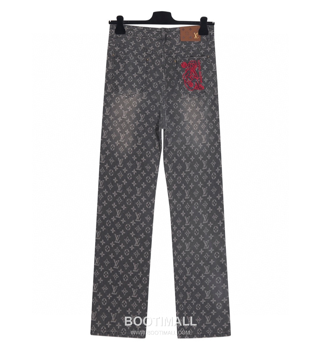 Louis Vuitton 2022 F/W Monogram Embroidered Washed Denim Pants with Red Patch 루이비통 2022FW 데님 그레이 팬츠 모노그램 자수 레드 패치 2