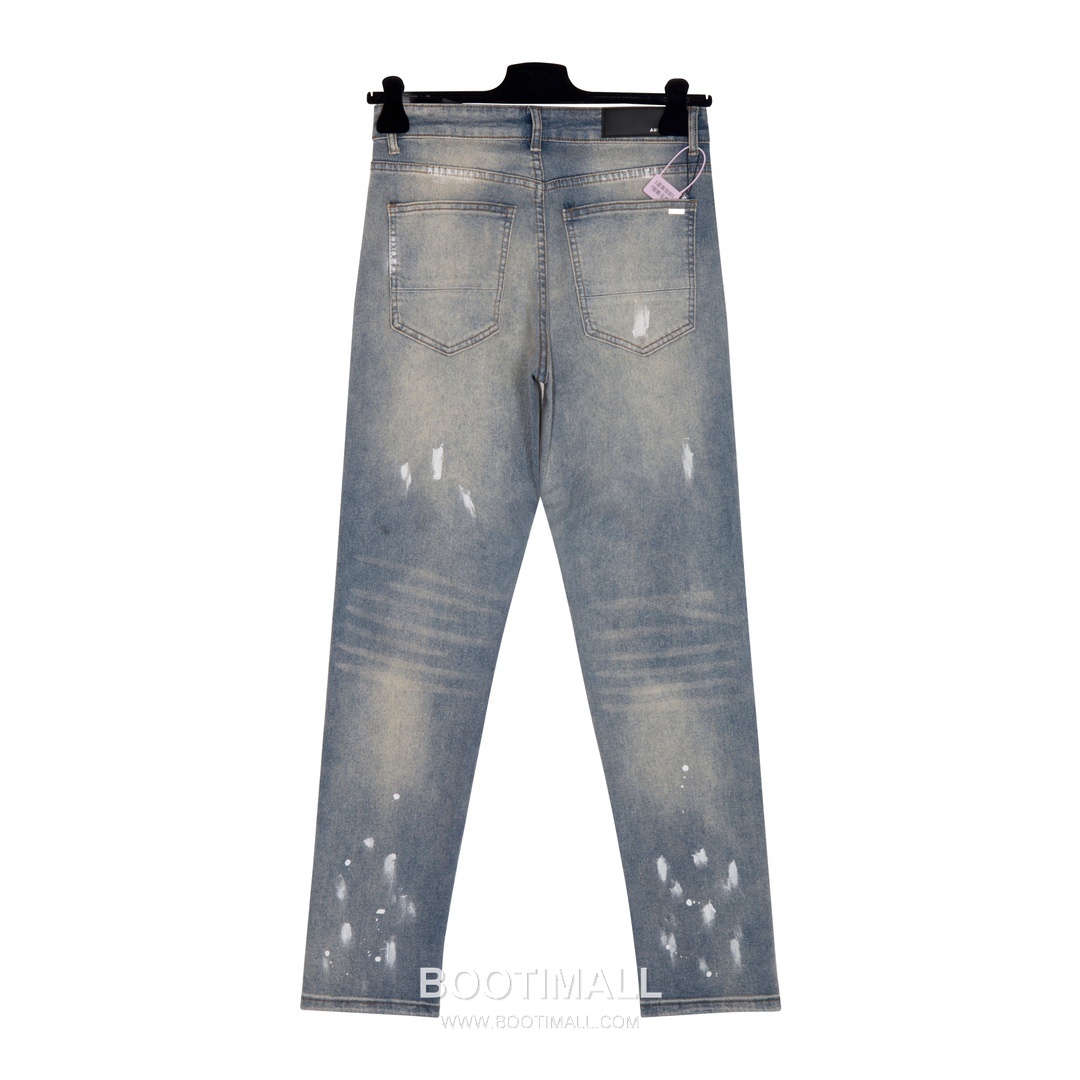 Amiri 2025 S/S Cotton Denim Slim Pants with Distressed Rhinestone Paint Splatter 아미리 2025SS 데님 블루 팬츠 디스트로이드 라인스톤 페인트 스플래터 6