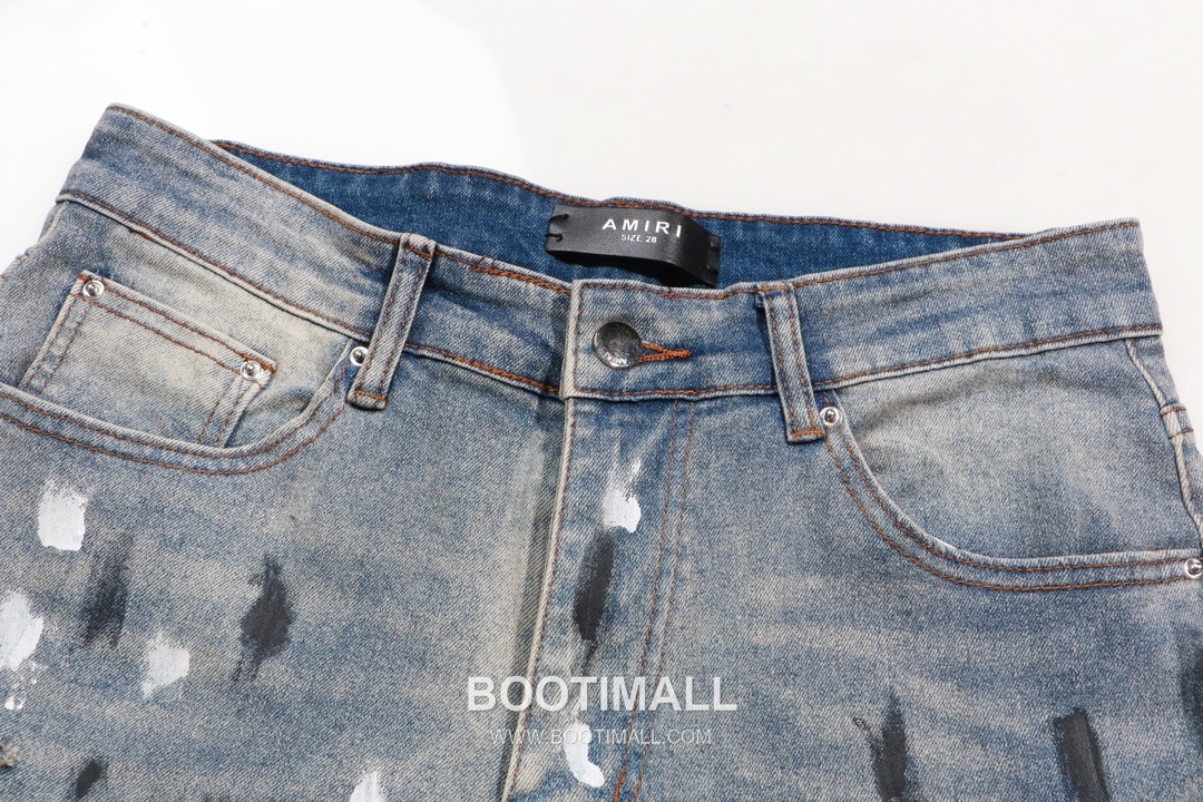 Amiri 2025 S/S Cotton Denim Slim Pants with Distressed Rhinestone Paint Splatter 아미리 2025SS 데님 블루 팬츠 디스트로이드 라인스톤 페인트 스플래터 7