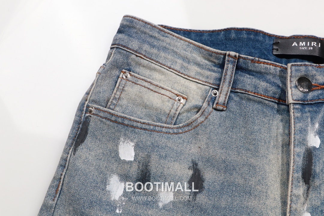 Amiri 2025 S/S Cotton Denim Slim Pants with Distressed Rhinestone Paint Splatter 아미리 2025SS 데님 블루 팬츠 디스트로이드 라인스톤 페인트 스플래터 8