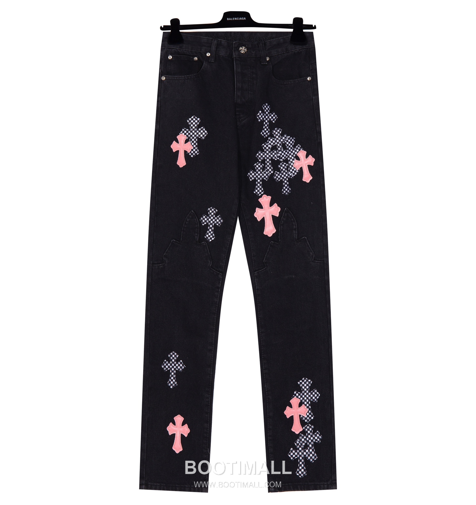 Chrome Hearts 2025 S/S Denim Straight Pants with Flame Pink Cross Patchwork 크롬하츠 2025SS 데님 블랙 팬츠 플레임 핑크 크로스 패치워크 1