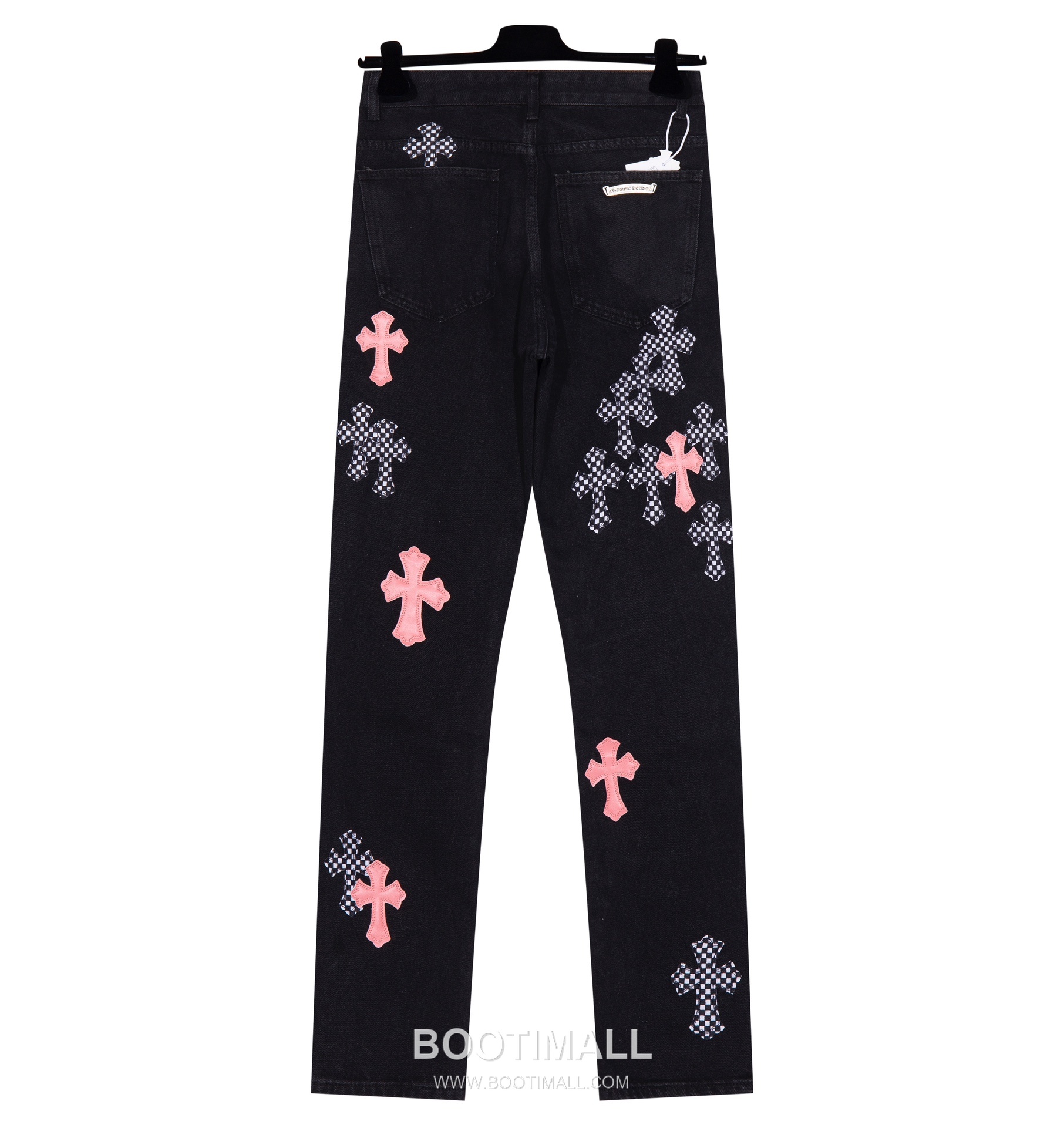 Chrome Hearts 2025 S/S Denim Straight Pants with Flame Pink Cross Patchwork 크롬하츠 2025SS 데님 블랙 팬츠 플레임 핑크 크로스 패치워크 2