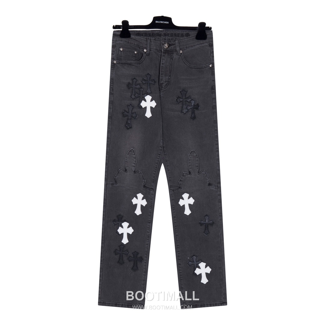 Chrome Hearts 2025 S/S Denim Straight Pants with Flame Pink Cross Patchwork 크롬하츠 2025SS 데님 블랙 팬츠 플레임 핑크 크로스 패치워크 1
