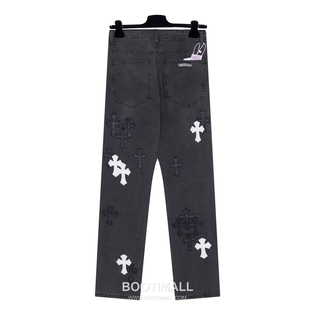 Chrome Hearts 2025 S/S Denim Straight Pants with Flame Pink Cross Patchwork 크롬하츠 2025SS 데님 블랙 팬츠 플레임 핑크 크로스 패치워크 2