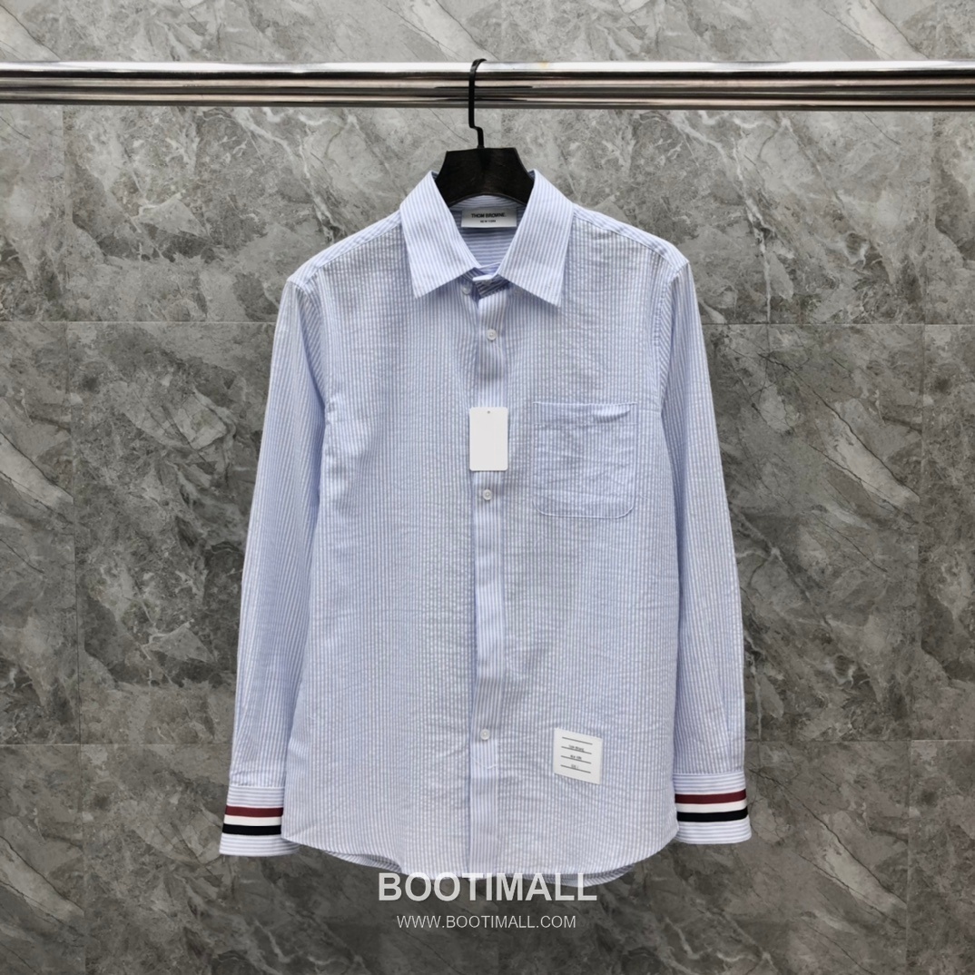 Thom Browne 2025 S/S Cotton Long Sleeve Shirt with Stripe Bubble Texture 톰브라운 2025SS 코튼 그레이 셔츠 스트라이프 버블 1