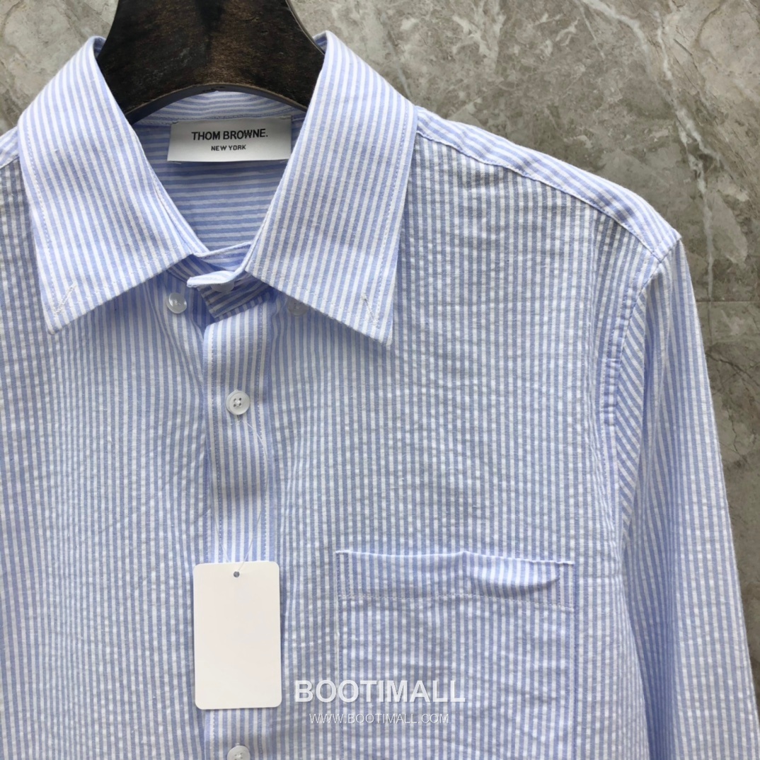 Thom Browne 2025 S/S Cotton Long Sleeve Shirt with Stripe Bubble Texture 톰브라운 2025SS 코튼 그레이 셔츠 스트라이프 버블 2