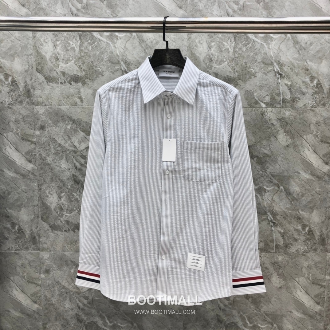 Thom Browne 2025 S/S Cotton Long Sleeve Shirt with Stripe Bubble Texture 톰브라운 2025SS 코튼 그레이 셔츠 스트라이프 버블 10