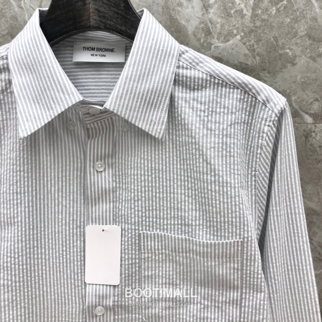 Thom Browne 2025 S/S Cotton Long Sleeve Shirt with Stripe Bubble Texture 톰브라운 2025SS 코튼 그레이 셔츠 스트라이프 버블 12