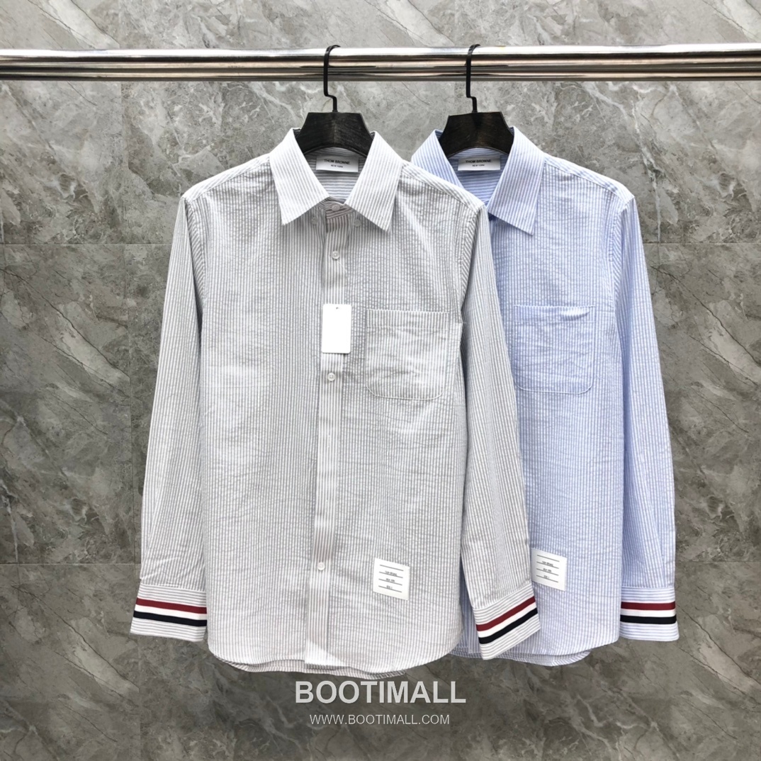 Thom Browne 2025 S/S Cotton Long Sleeve Shirt with Stripe Bubble Texture 톰브라운 2025SS 코튼 그레이 셔츠 스트라이프 버블 18