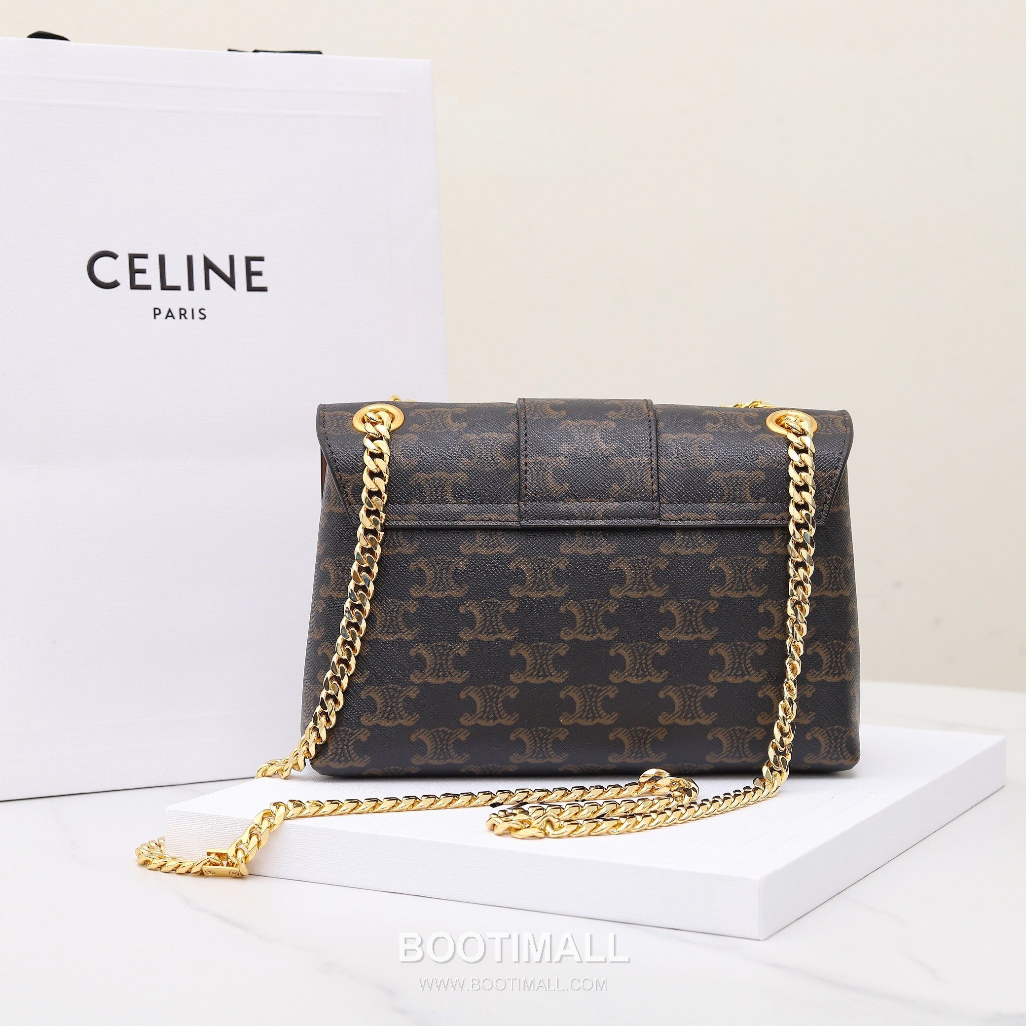 Celine Triomphe Monogram Canvas Calfskin Leather Shoulder Bag with Chain Strap Detail 셀린느 트리옹프 모노그램 캔버스 카프스킨 체인 숄더백 116592 23.5cm 4