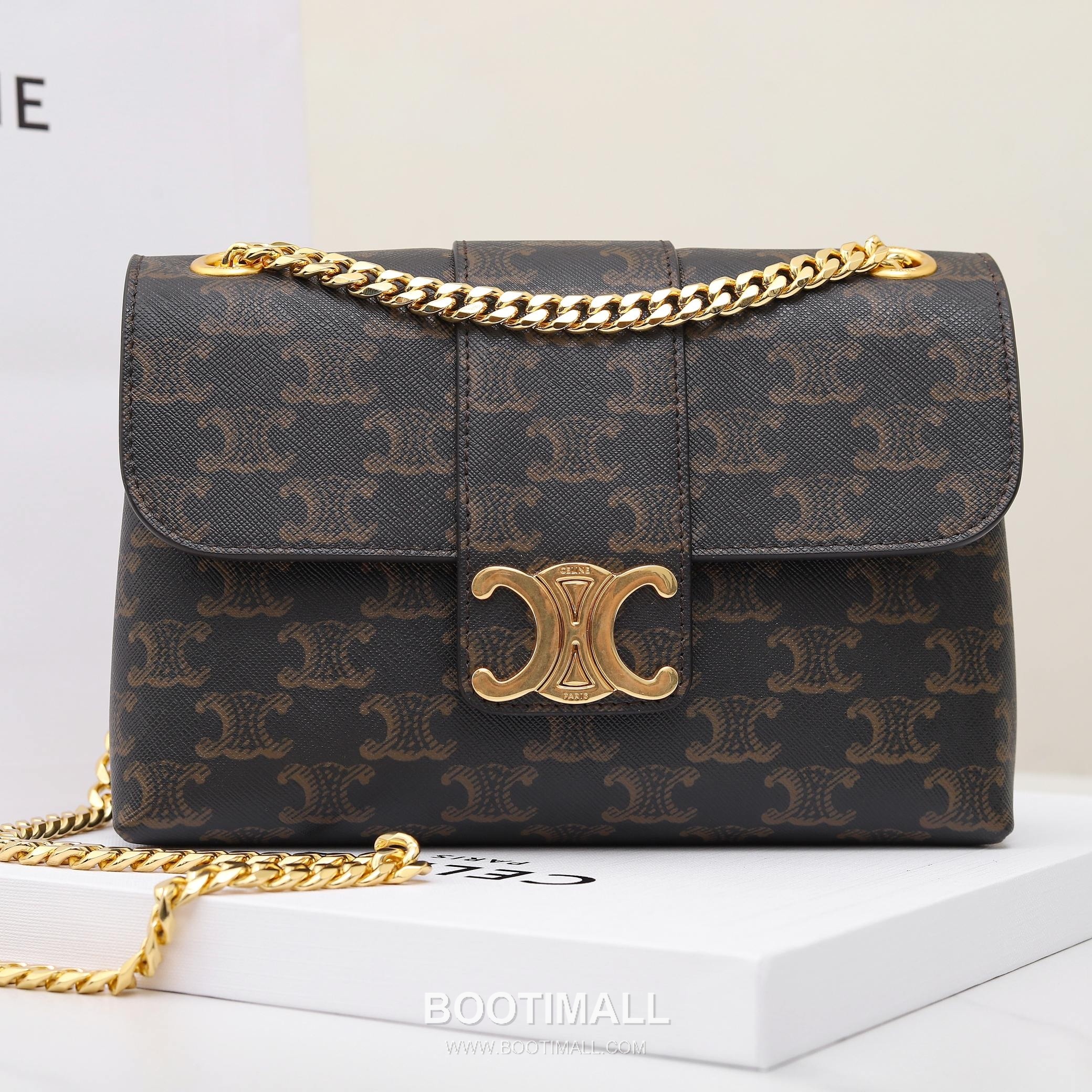 Celine Triomphe Monogram Canvas Calfskin Leather Shoulder Bag with Chain Strap Detail 셀린느 트리옹프 모노그램 캔버스 카프스킨 체인 숄더백 116592 23.5cm 5