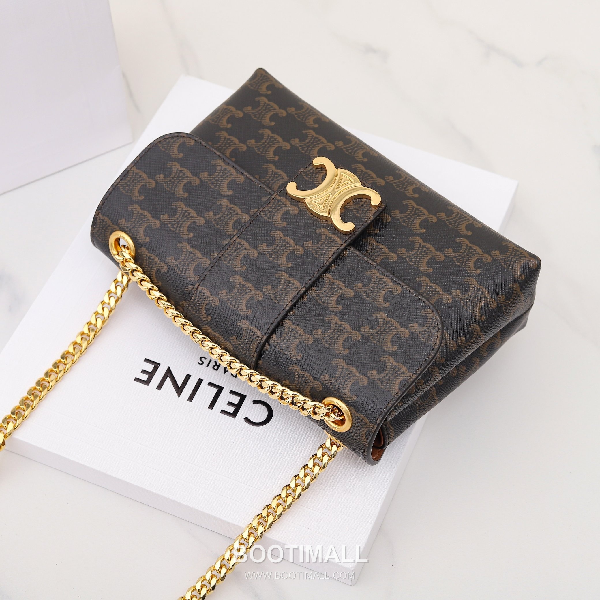 Celine Triomphe Monogram Canvas Calfskin Leather Shoulder Bag with Chain Strap Detail 셀린느 트리옹프 모노그램 캔버스 카프스킨 체인 숄더백 116592 23.5cm 6