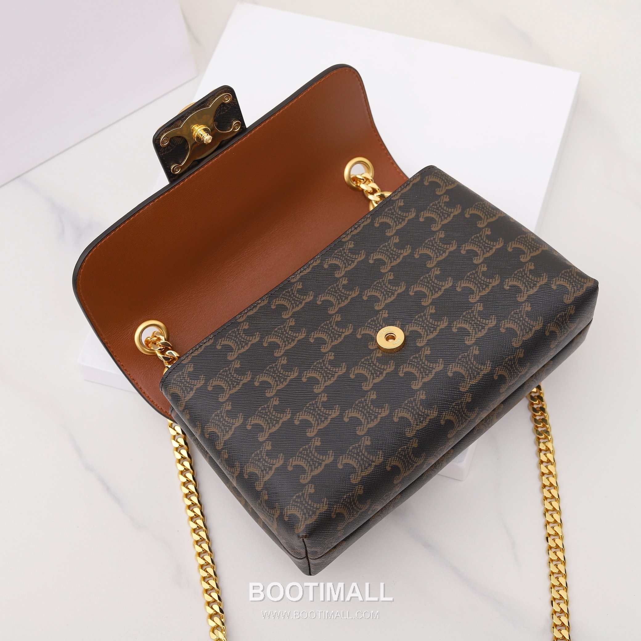 Celine Triomphe Monogram Canvas Calfskin Leather Shoulder Bag with Chain Strap Detail 셀린느 트리옹프 모노그램 캔버스 카프스킨 체인 숄더백 116592 23.5cm 8