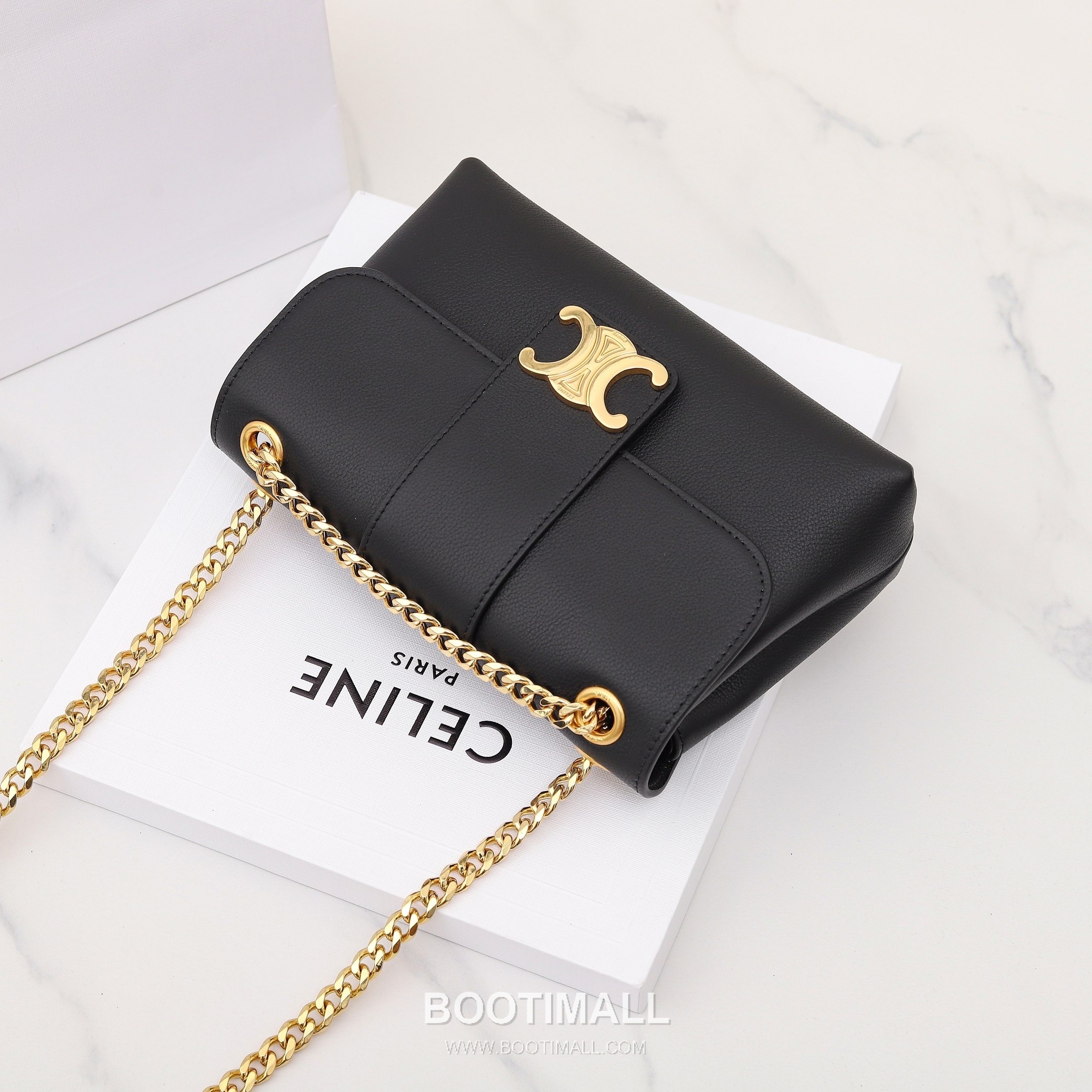 Celine Triomphe Calfskin Leather Shoulder Bag with Chain Strap Detail 셀린느 트리옹프 스몰 카프스킨 블랙 숄더백 116593 21cm 6