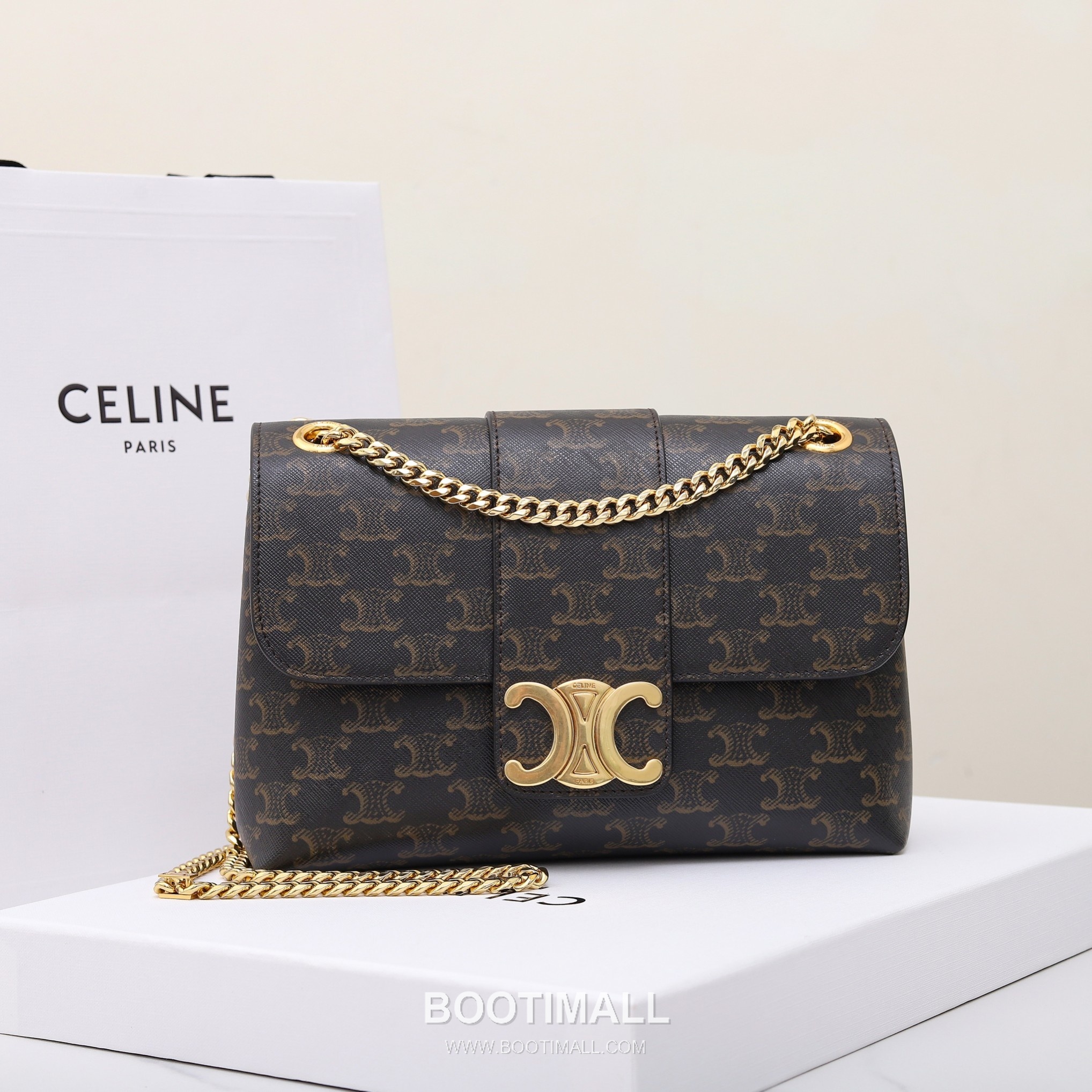 Celine Triomphe Monogram Canvas Calfskin Leather Shoulder Bag with Chain Strap Detail 셀린느 트리옹프 모노그램 캔버스 카프스킨 체인 숄더백 115852 25cm 1