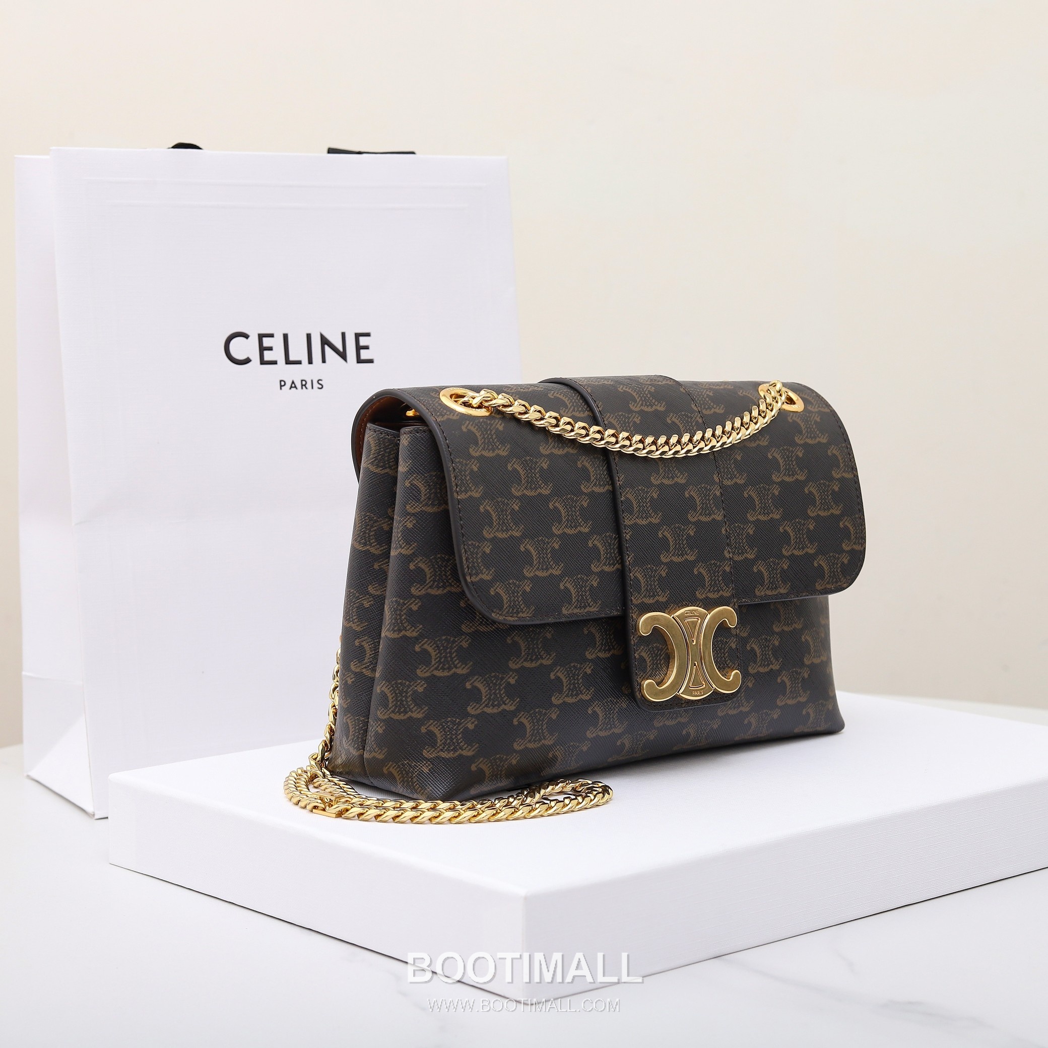 Celine Triomphe Monogram Canvas Calfskin Leather Shoulder Bag with Chain Strap Detail 셀린느 트리옹프 모노그램 캔버스 카프스킨 체인 숄더백 115852 25cm 2
