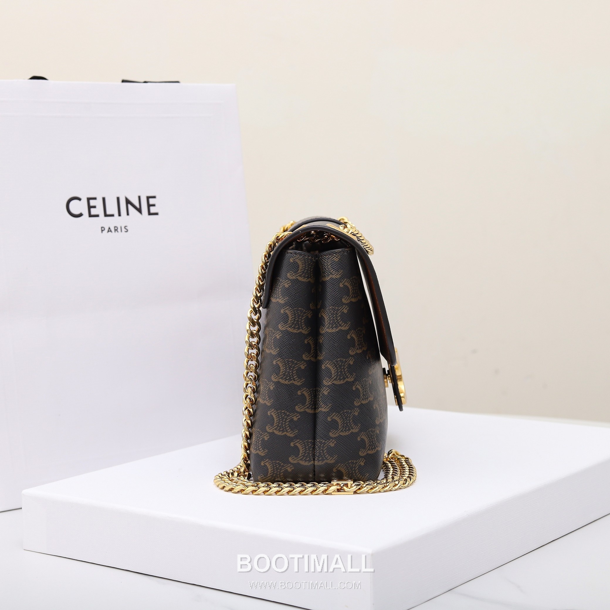 Celine Triomphe Monogram Canvas Calfskin Leather Shoulder Bag with Chain Strap Detail 셀린느 트리옹프 모노그램 캔버스 카프스킨 체인 숄더백 115852 25cm 3