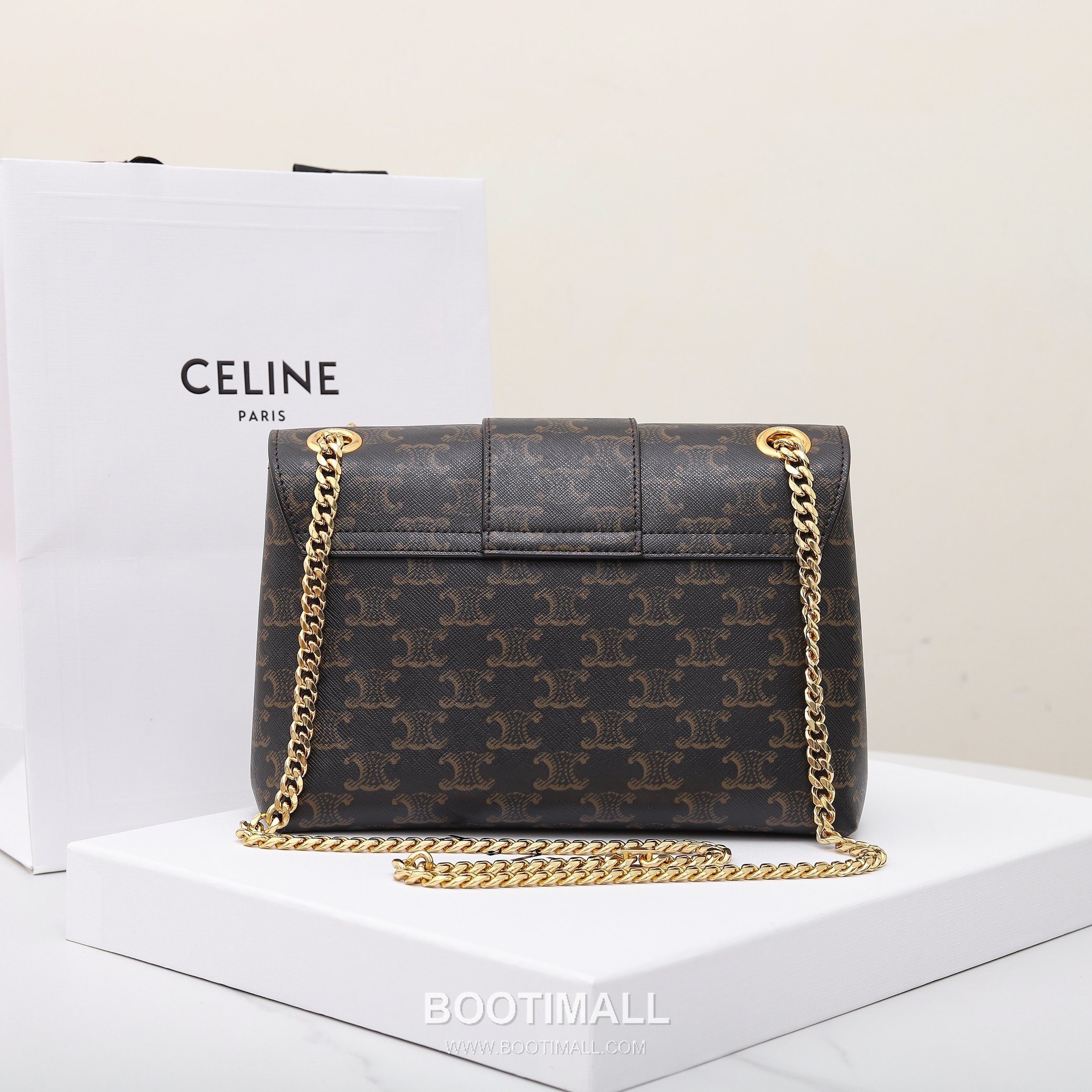 Celine Triomphe Monogram Canvas Calfskin Leather Shoulder Bag with Chain Strap Detail 셀린느 트리옹프 모노그램 캔버스 카프스킨 체인 숄더백 115852 25cm 4