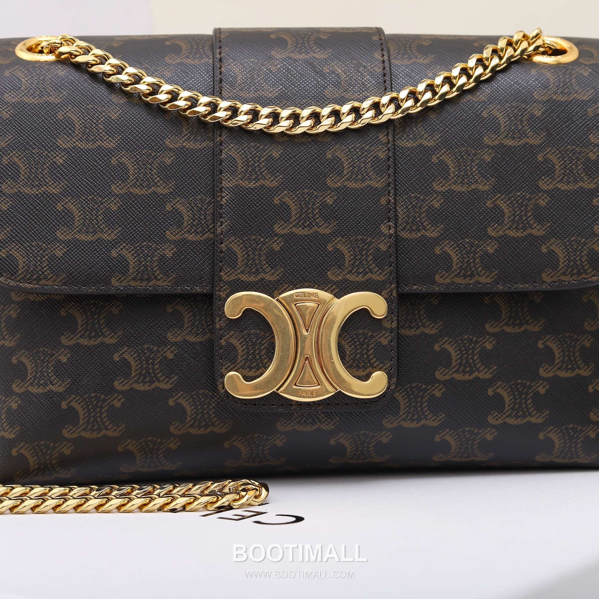 Celine Triomphe Monogram Canvas Calfskin Leather Shoulder Bag with Chain Strap Detail 셀린느 트리옹프 모노그램 캔버스 카프스킨 체인 숄더백 115852 25cm 5