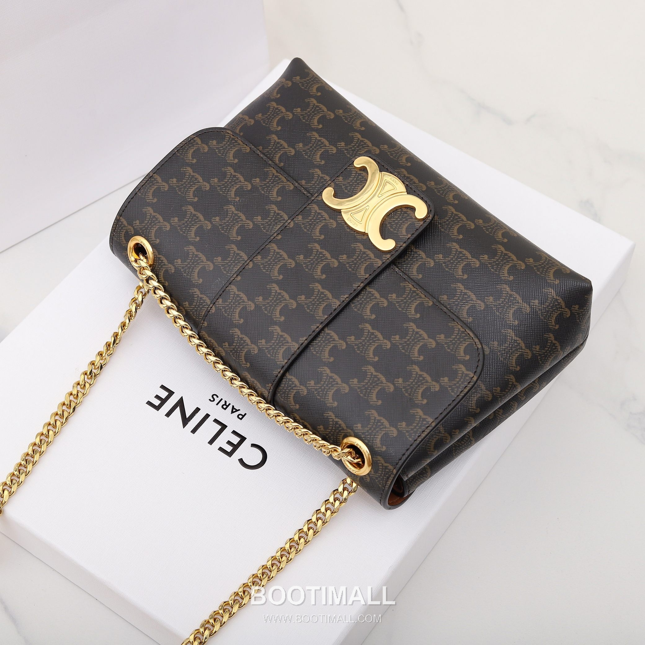 Celine Triomphe Monogram Canvas Calfskin Leather Shoulder Bag with Chain Strap Detail 셀린느 트리옹프 모노그램 캔버스 카프스킨 체인 숄더백 115852 25cm 6