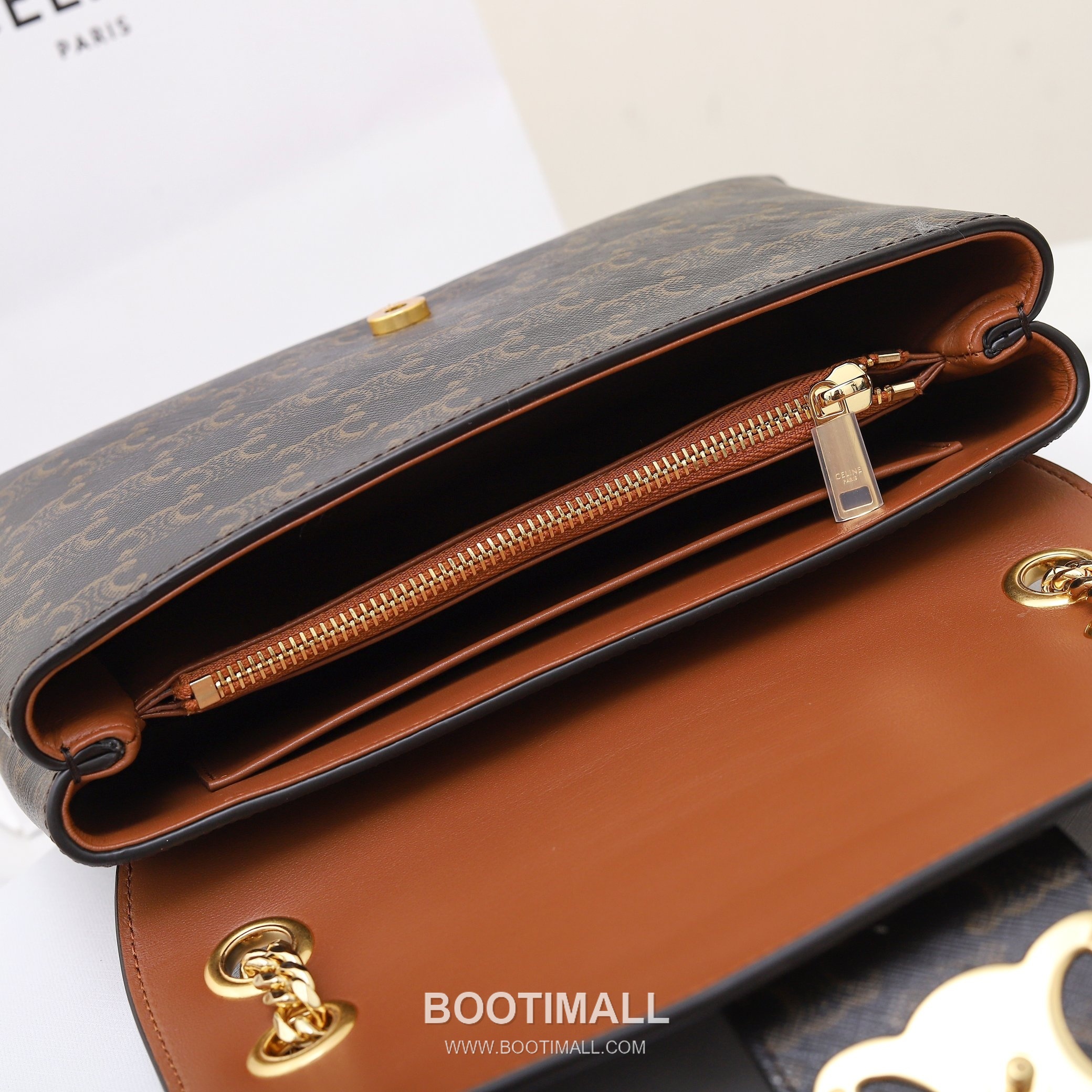 Celine Triomphe Monogram Canvas Calfskin Leather Shoulder Bag with Chain Strap Detail 셀린느 트리옹프 모노그램 캔버스 카프스킨 체인 숄더백 115852 25cm 9