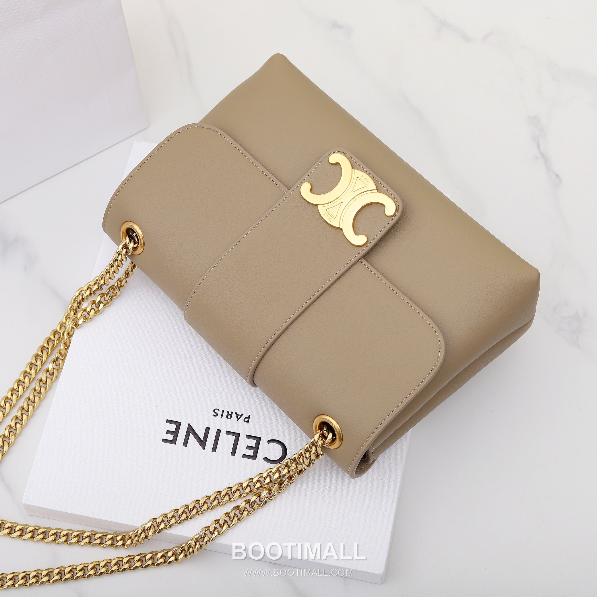 Celine Triomphe Calfskin Leather Shoulder Bag with Chain Strap Detail 셀린느 트리옹프 미디엄 카프스킨 블랙 숄더백 115853 25cm 6