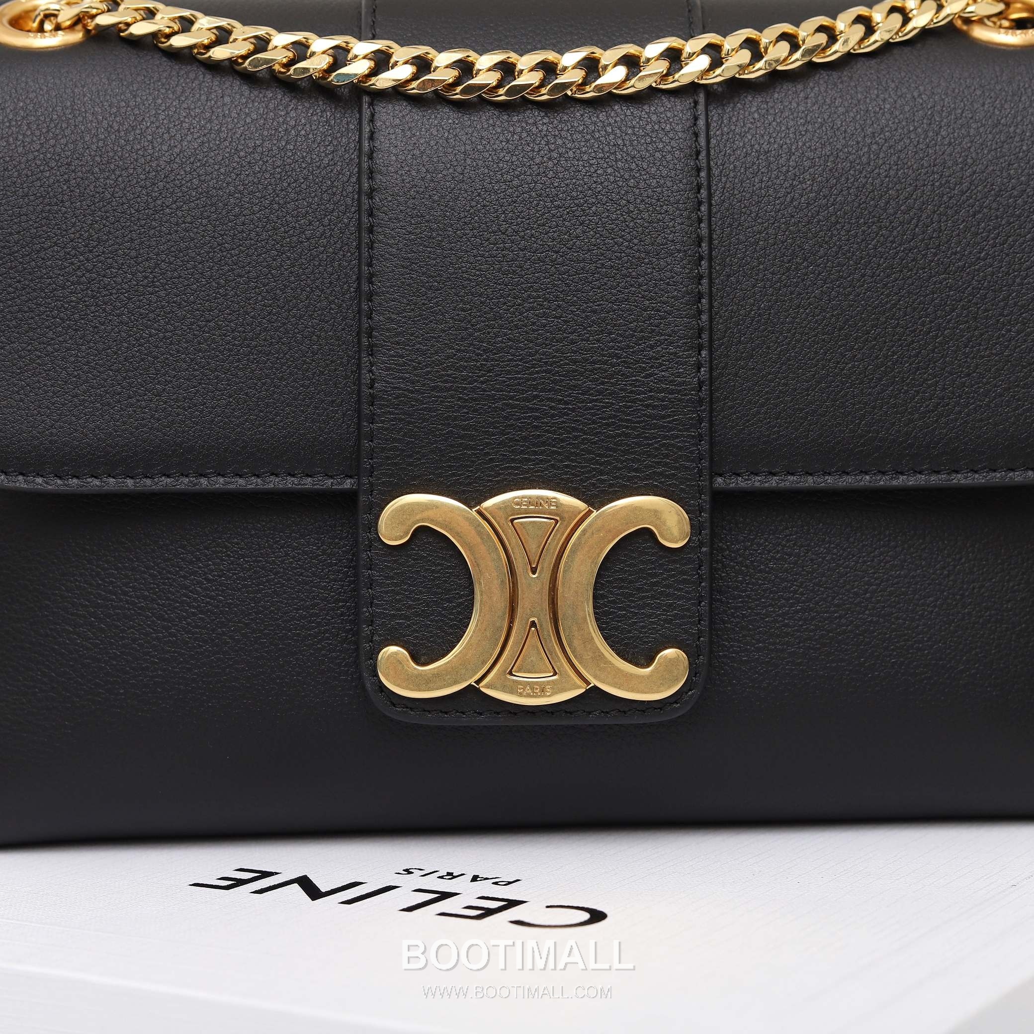 Celine Triomphe Calfskin Leather Shoulder Bag with Chain Strap Detail 셀린느 트리옹프 미디엄 카프스킨 블랙 숄더백 115853 25cm 5