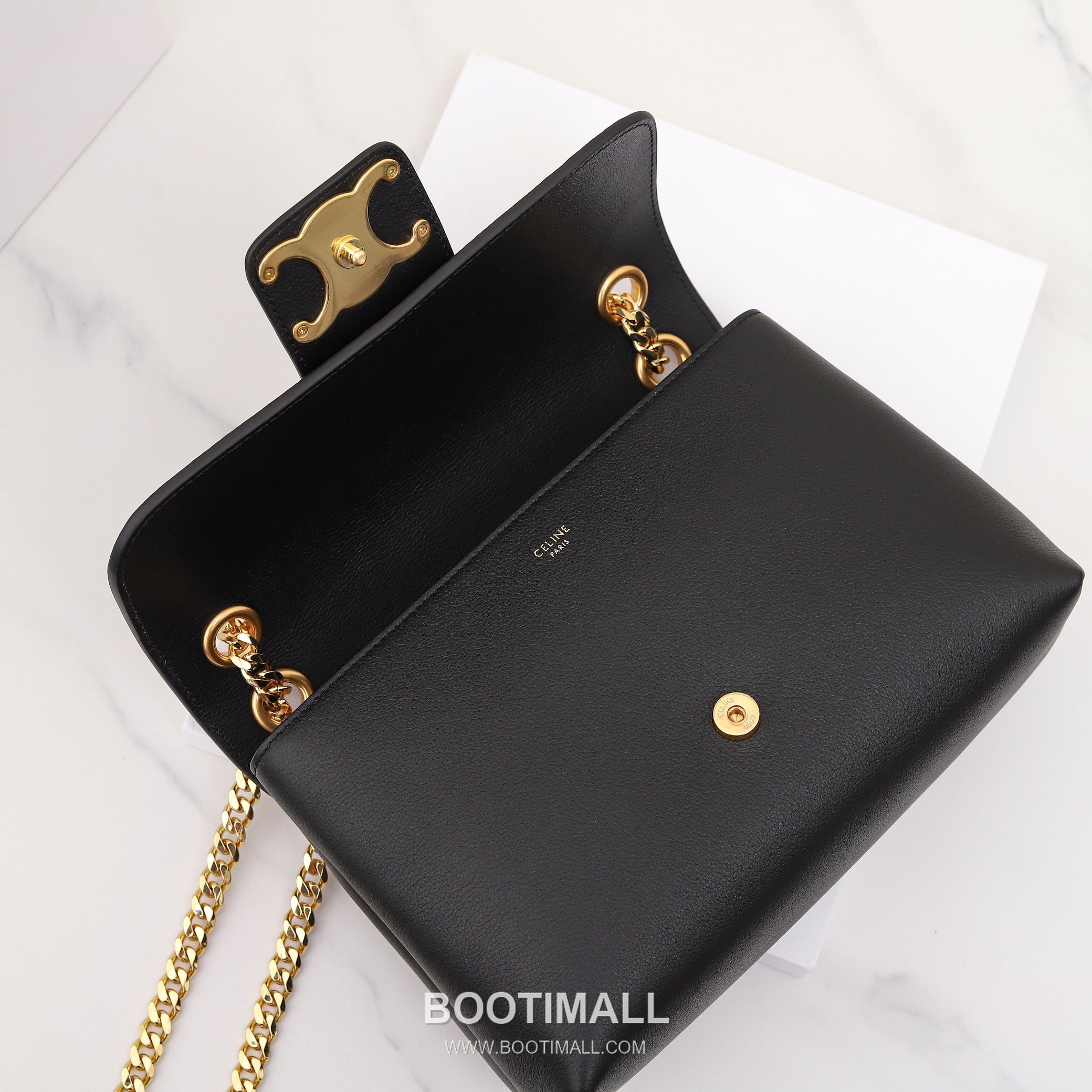 Celine Triomphe Calfskin Leather Shoulder Bag with Chain Strap Detail 셀린느 트리옹프 미디엄 카프스킨 블랙 숄더백 115853 25cm 7