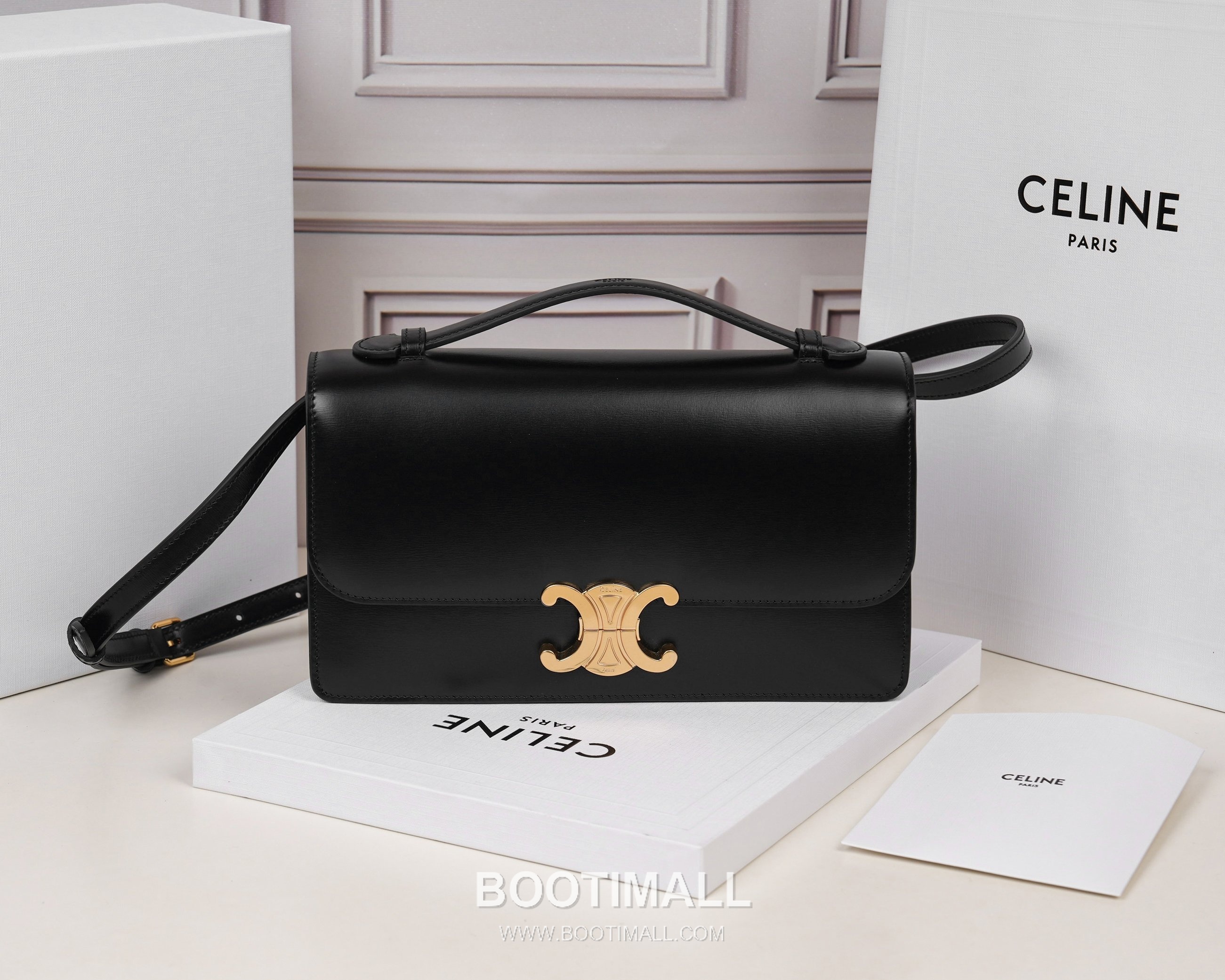 Celine Calfskin Leather Shoulder Bag with Chain Strap Detail 셀린느 스몰 카프스킨 블랙 숄더백 L102U3 25.5cm 1