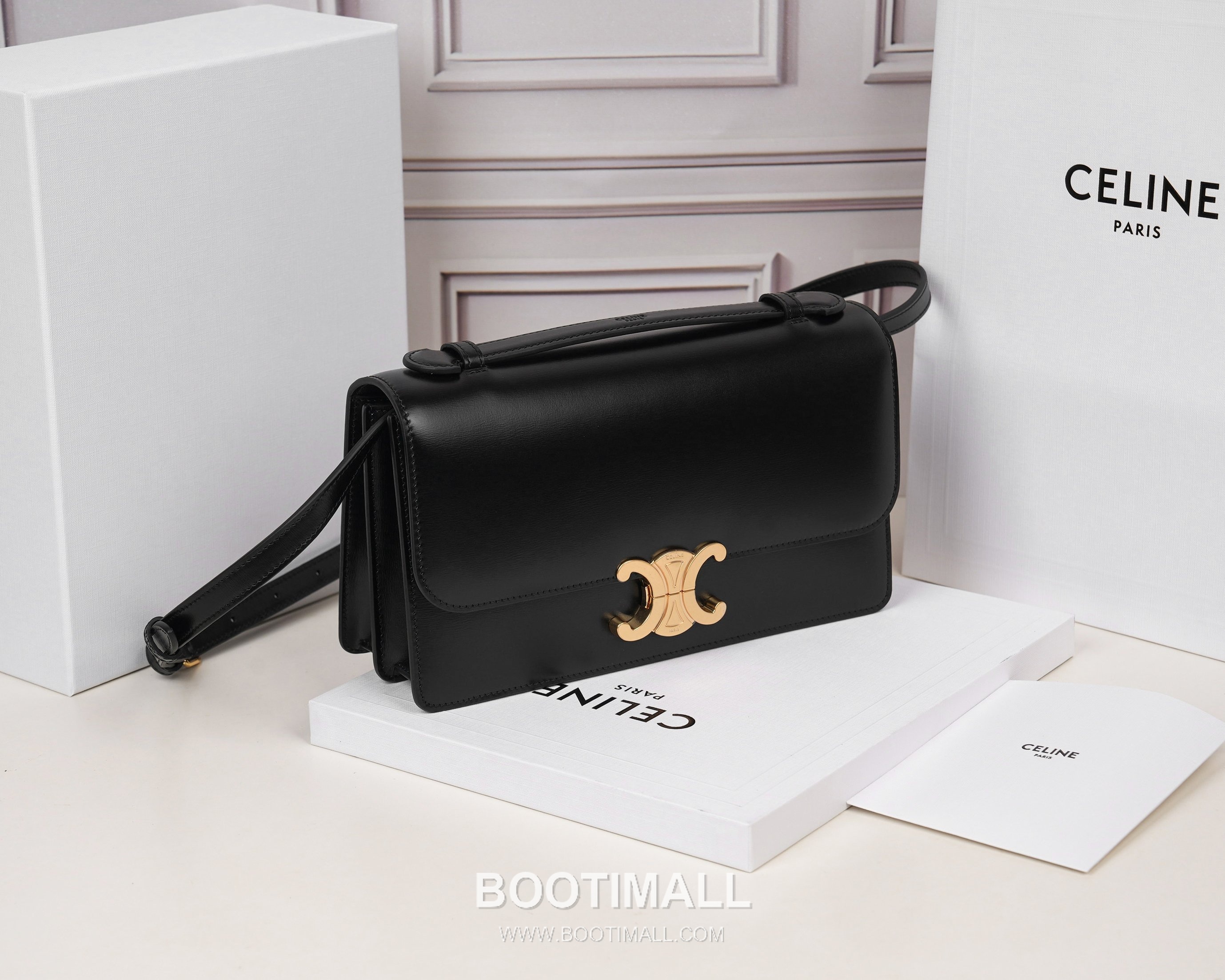 Celine Calfskin Leather Shoulder Bag with Chain Strap Detail 셀린느 스몰 카프스킨 블랙 숄더백 L102U3 25.5cm 2