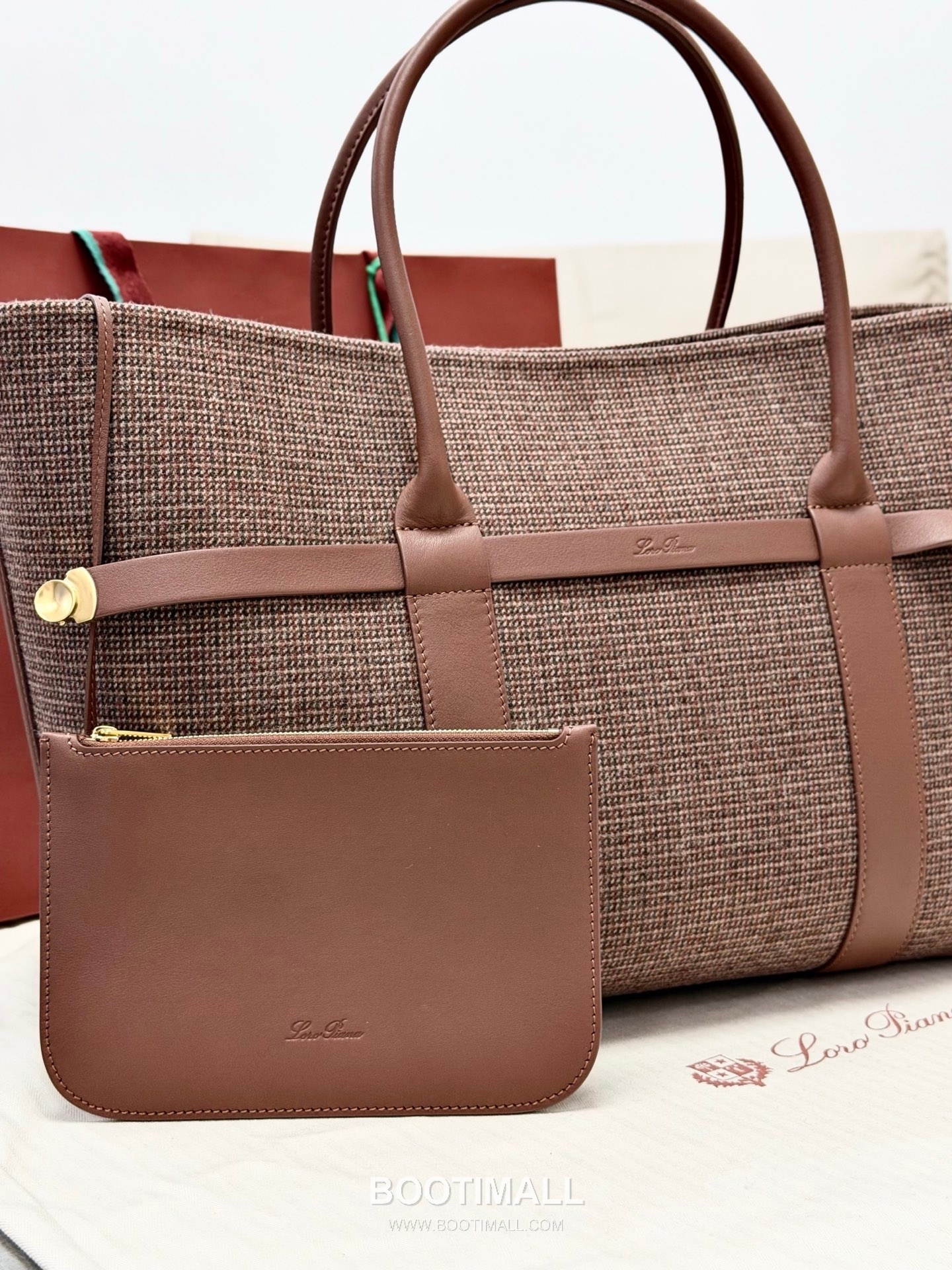 Loro Piana Ghiera Shopper Irish Silk Tweed Leather Trim Tote Bag with Metal Buckle Detail 로로피아나 기에라 쇼퍼 아이리쉬 실크 트위드 카멜 토트백 FAO7463 40cm 6