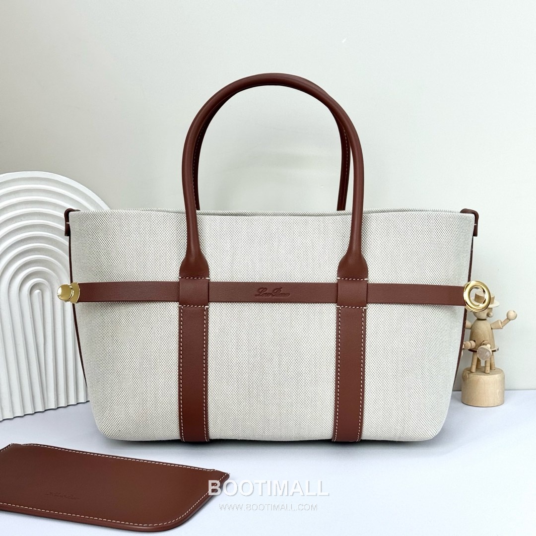 Loro Piana Ghiera Shopper Cotton Linen Canvas Leather Trim Tote Bag with Ring Buckle Detail 로로피아나 기에라 쇼퍼 코튼 린넨 캔버스 카멜 토트백 FAO7477 28cm 6