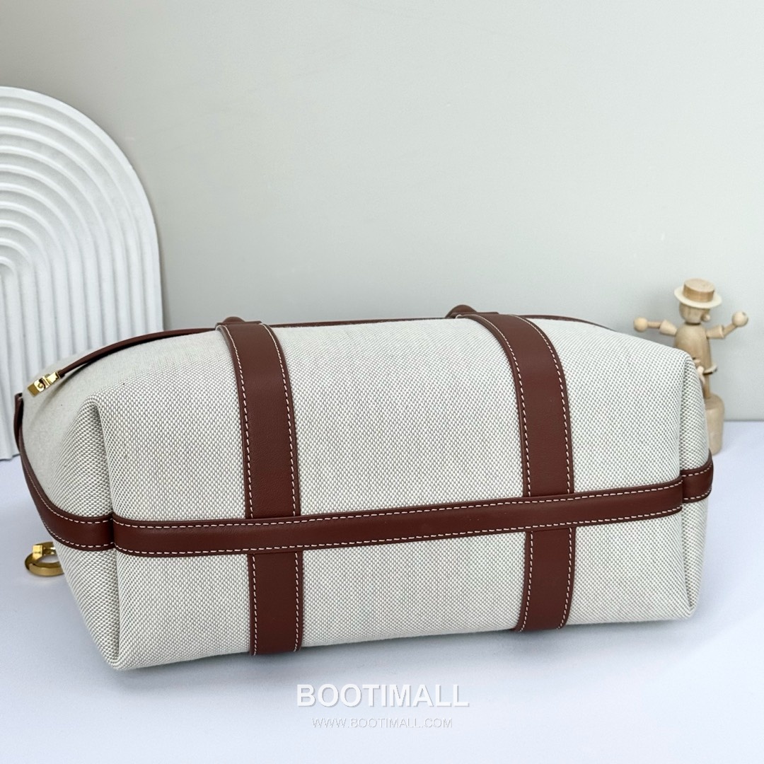 Loro Piana Ghiera Shopper Cotton Linen Canvas Leather Trim Tote Bag with Ring Buckle Detail 로로피아나 기에라 쇼퍼 코튼 린넨 캔버스 카멜 토트백 FAO7477 28cm 8