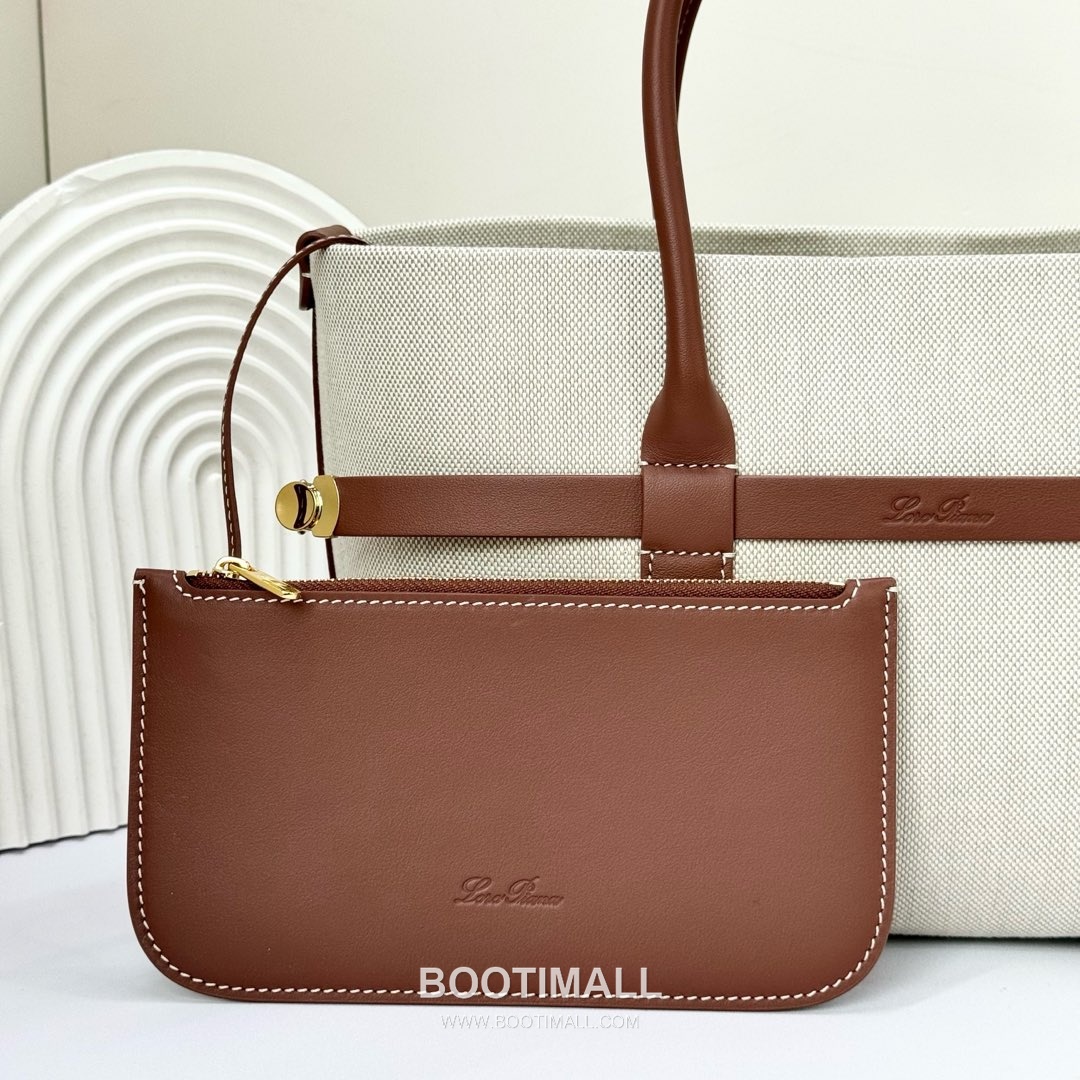Loro Piana Ghiera Shopper Cotton Linen Canvas Leather Trim Tote Bag with Ring Buckle Detail 로로피아나 기에라 쇼퍼 코튼 린넨 캔버스 카멜 토트백 FAO7477 28cm 11