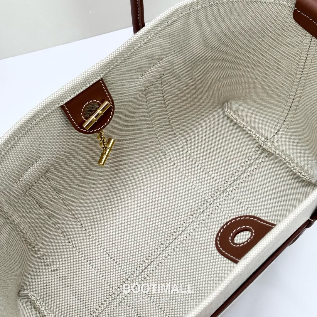 Loro Piana Ghiera Shopper Cotton Linen Canvas Leather Trim Tote Bag with Ring Buckle Detail 로로피아나 기에라 쇼퍼 코튼 린넨 캔버스 카멜 토트백 FAO7477 28cm 14
