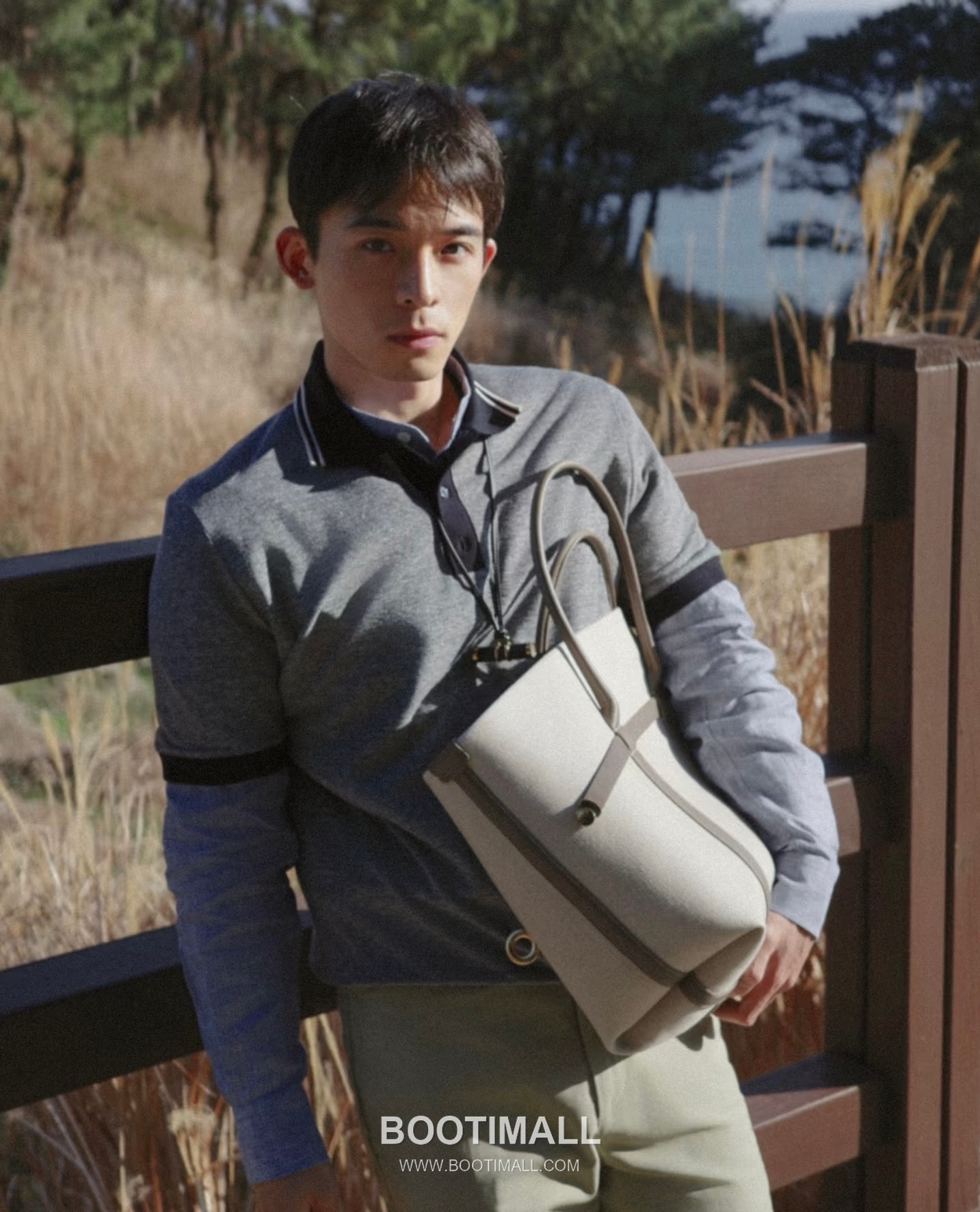 Loro Piana Ghiera Shopper Cotton Linen Canvas Leather Trim Tote Bag with Ring Buckle Detail 로로피아나 기에라 쇼퍼 코튼 린넨 캔버스 그레이 토트백 FAO7475 40cm 2