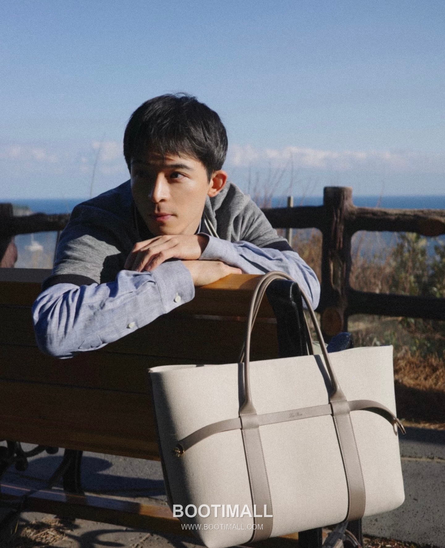 Loro Piana Ghiera Shopper Cotton Linen Canvas Leather Trim Tote Bag with Ring Buckle Detail 로로피아나 기에라 쇼퍼 코튼 린넨 캔버스 그레이 토트백 FAO7475 40cm 3