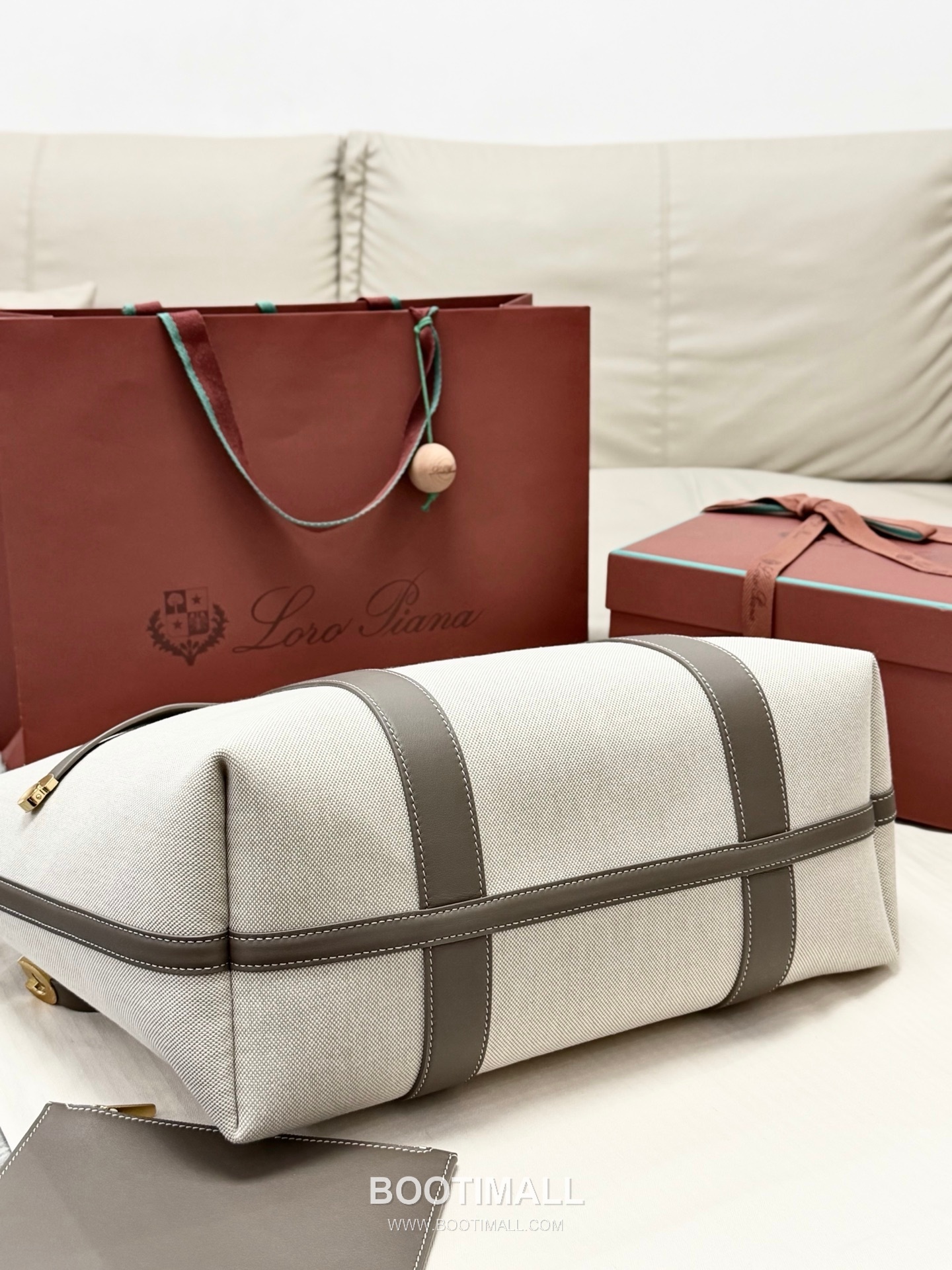 Loro Piana Ghiera Shopper Cotton Linen Canvas Leather Trim Tote Bag with Ring Buckle Detail 로로피아나 기에라 쇼퍼 코튼 린넨 캔버스 그레이 토트백 FAO7475 40cm 8