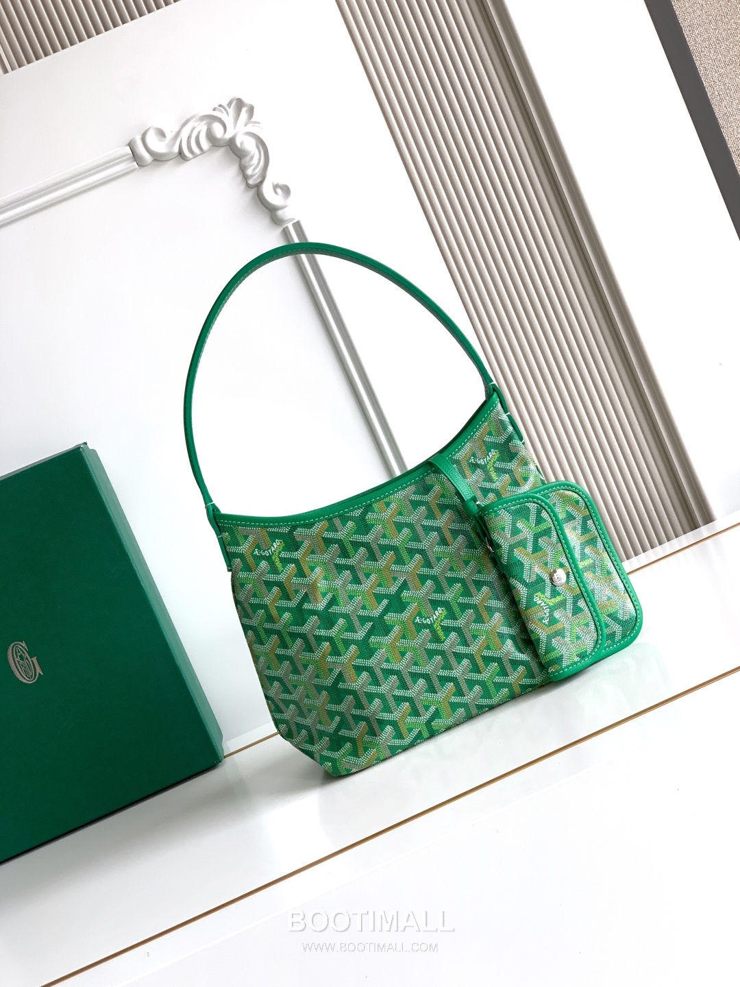 Goyard Bohème Mini Hobo Goyardine Canvas Leather Trim Shoulder Bag with Zip Pouch Detail 고야드 보헴 미니 고야딘 캔버스 그린 숄더백 S5505 25cm 1