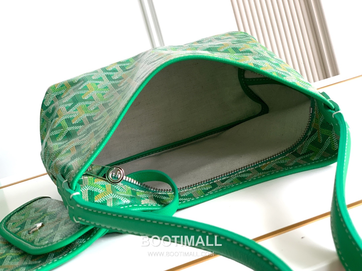 Goyard Bohème Mini Hobo Goyardine Canvas Leather Trim Shoulder Bag with Zip Pouch Detail 고야드 보헴 미니 고야딘 캔버스 그린 숄더백 S5505 25cm 8