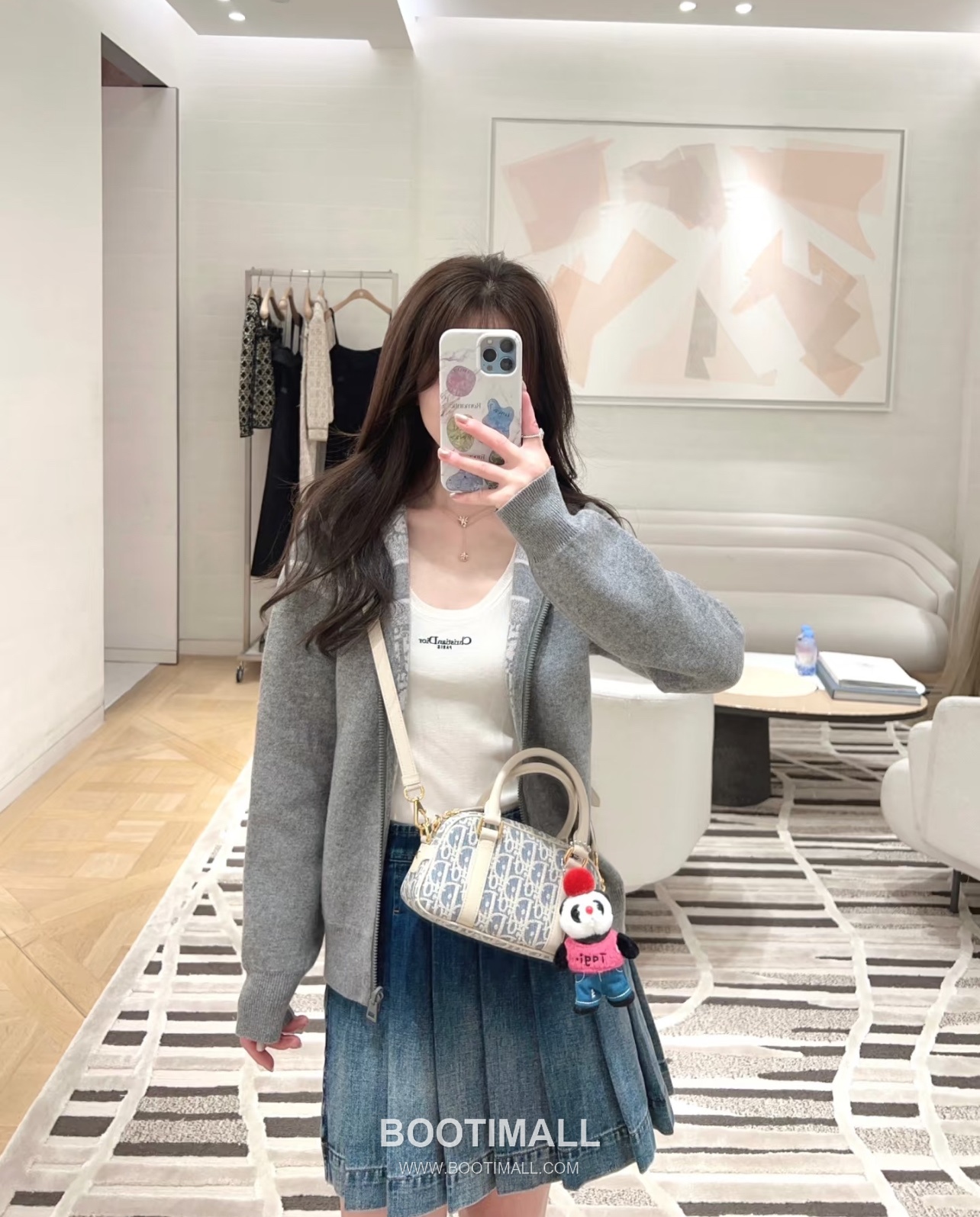Dior D-Vibe Mini Bowling Raffia Cotton Denim Canvas Top Handle Crossbody Bag 디올 디바이브 미니 보울링 라피아 코튼 데님 블루 탑핸들 크로스백 2388 20.5cm 2